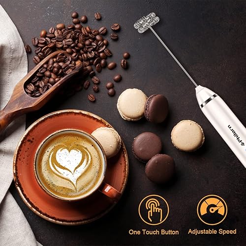 Miniatura 7 de Philorn Espumador de leche recargable de mano, varita espumadora con 2 cabezales, batidor eléctrico para café, mini espumador para lattes,