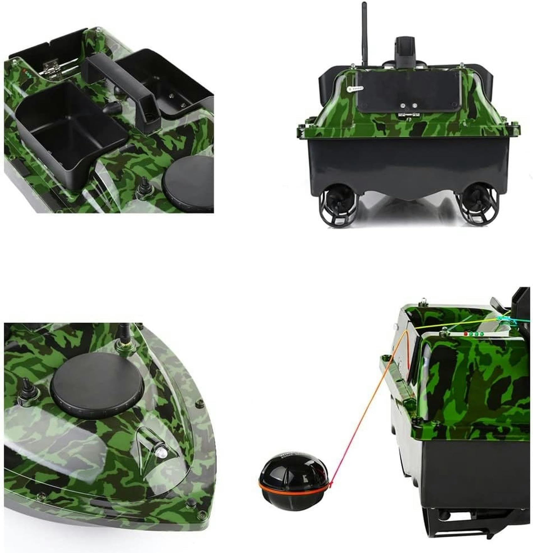 500M 3 Trémies GPS Bateau amorceur, Appâts De Pêche Bateau Carpe Crochet Post Bateau RC, Capteur LCD Sondeur, Avec Sac À Main, 12000mAh Batterie Grande Capacité, Offrez des antennes, des hélices.(Size