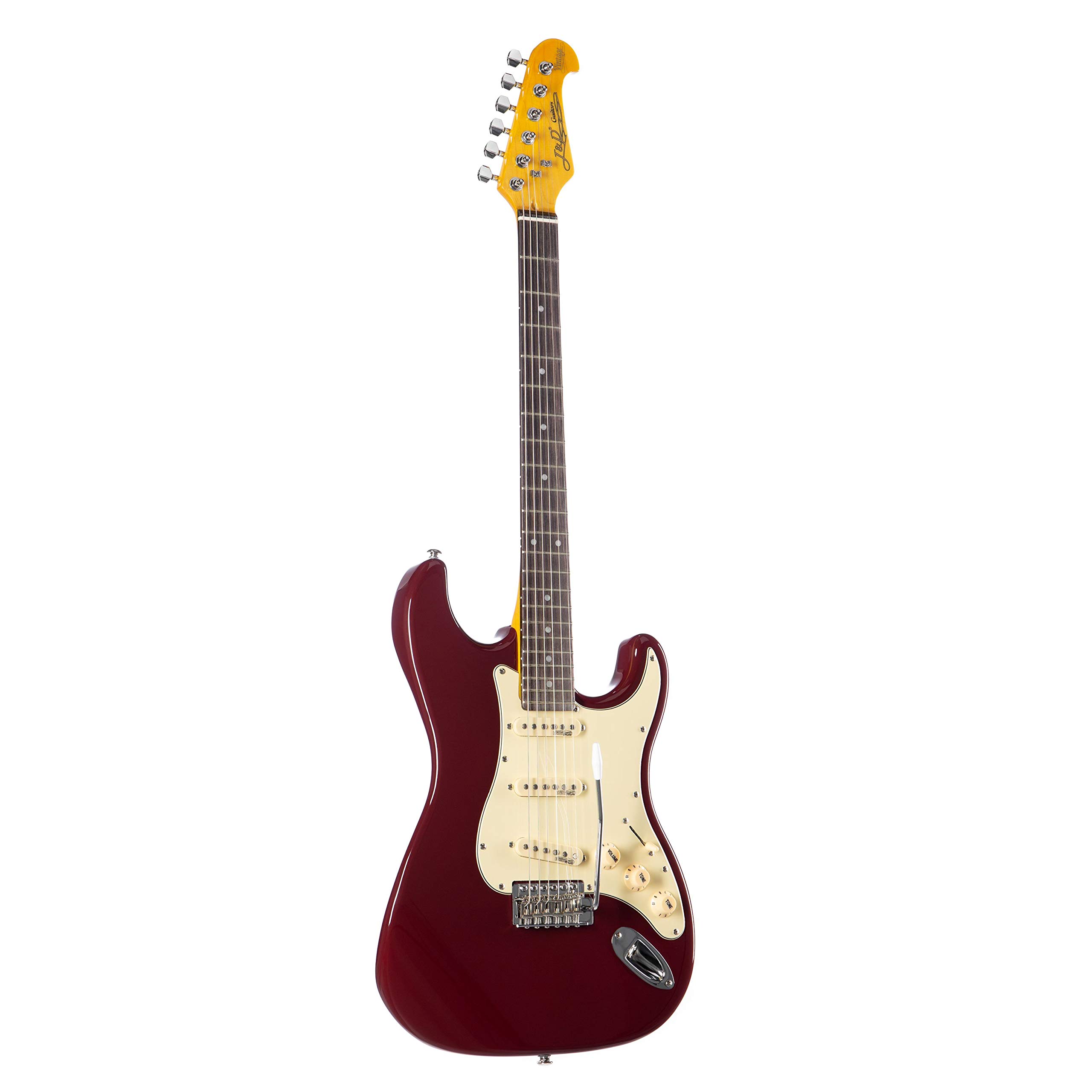 J & D E-Gitarre im ST-Stil mit Erle-Korpus, Ahorn-Hals, Keramik Single Coil, Red, Vintage Style
