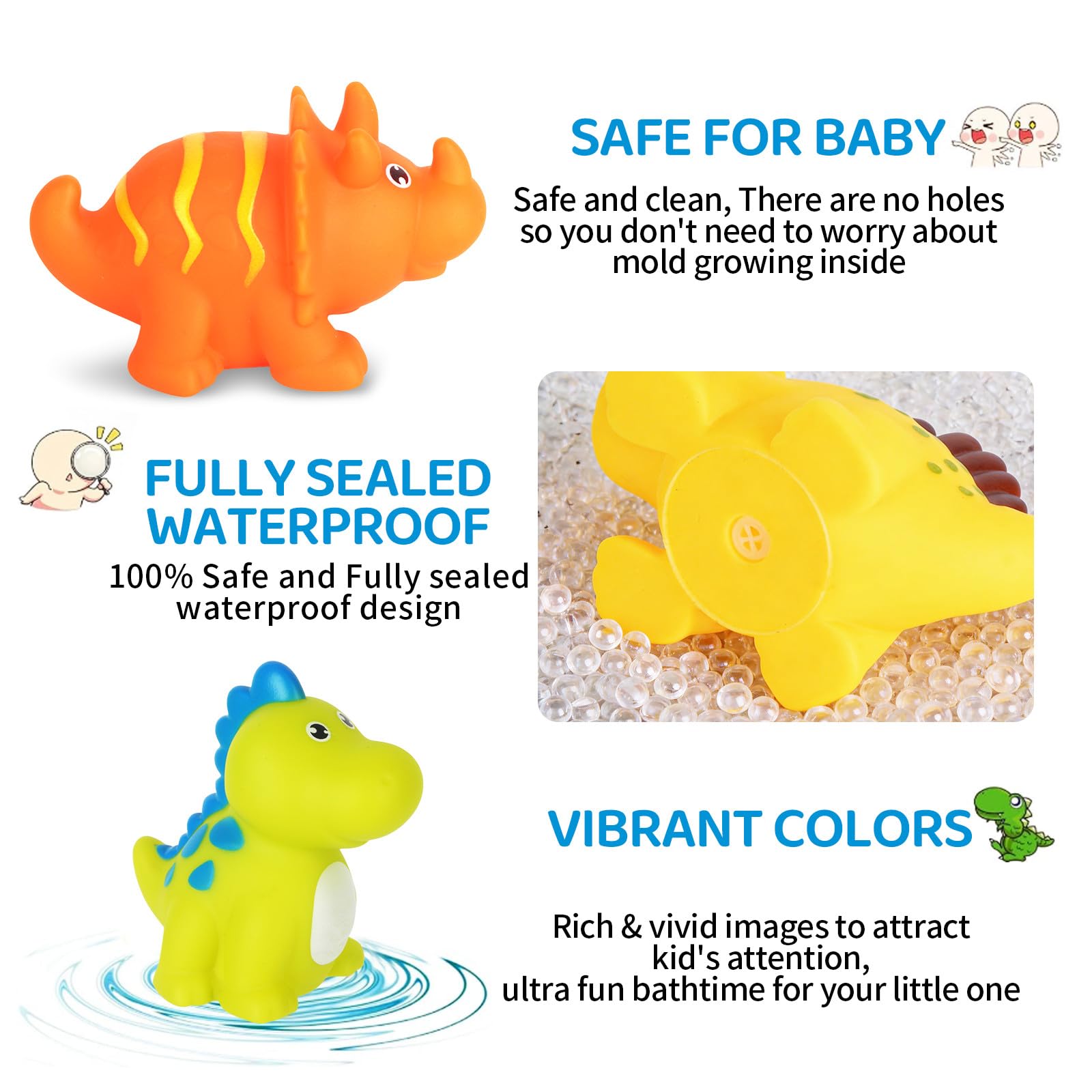 Baby Bath Toys for 1 Year Old 6 Pack Dinosaur Toddler Bath Toys for 1 2 3 4 Year Olds No Hole Mold Free Water Toys for Swimming Pool Toys for Boys Girls — view 4