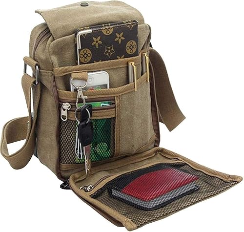 dealcase Canvas Small Messenger Bag for Men Women, Casual Shoulder Bag Chest Bag Travel Carry Bag Multi-pocket Purse