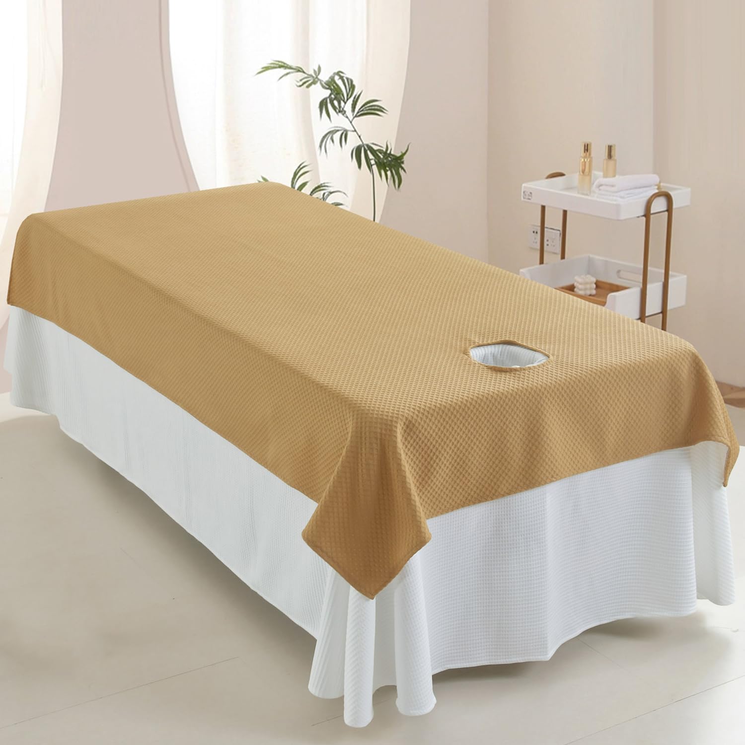 LDLCYCN ,A/khaki(H),120 * 210cm, Premium Reusable Massage Table Bed Sheets With/Without Face Hole Soft Lash Bed Sheet Professional Massage Linens Dustproof Spa Bed Cover Massage Spa Couch Cover