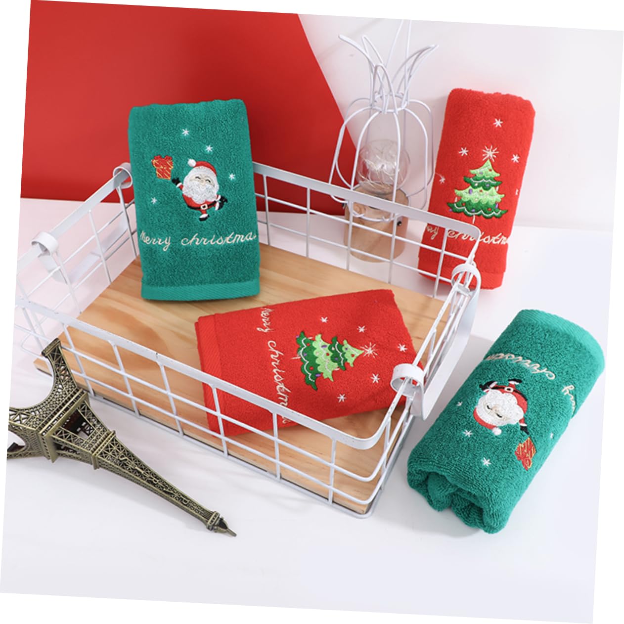 Cabilock 2 Juegos Toalla De Algodón Bordada Paños Toallas De Baño Toallero Rojo Toallas Navideñas Toallas De Mano Toallas De Algodon Toalla De Baño Navideña Algodón 2 Piezas * 2