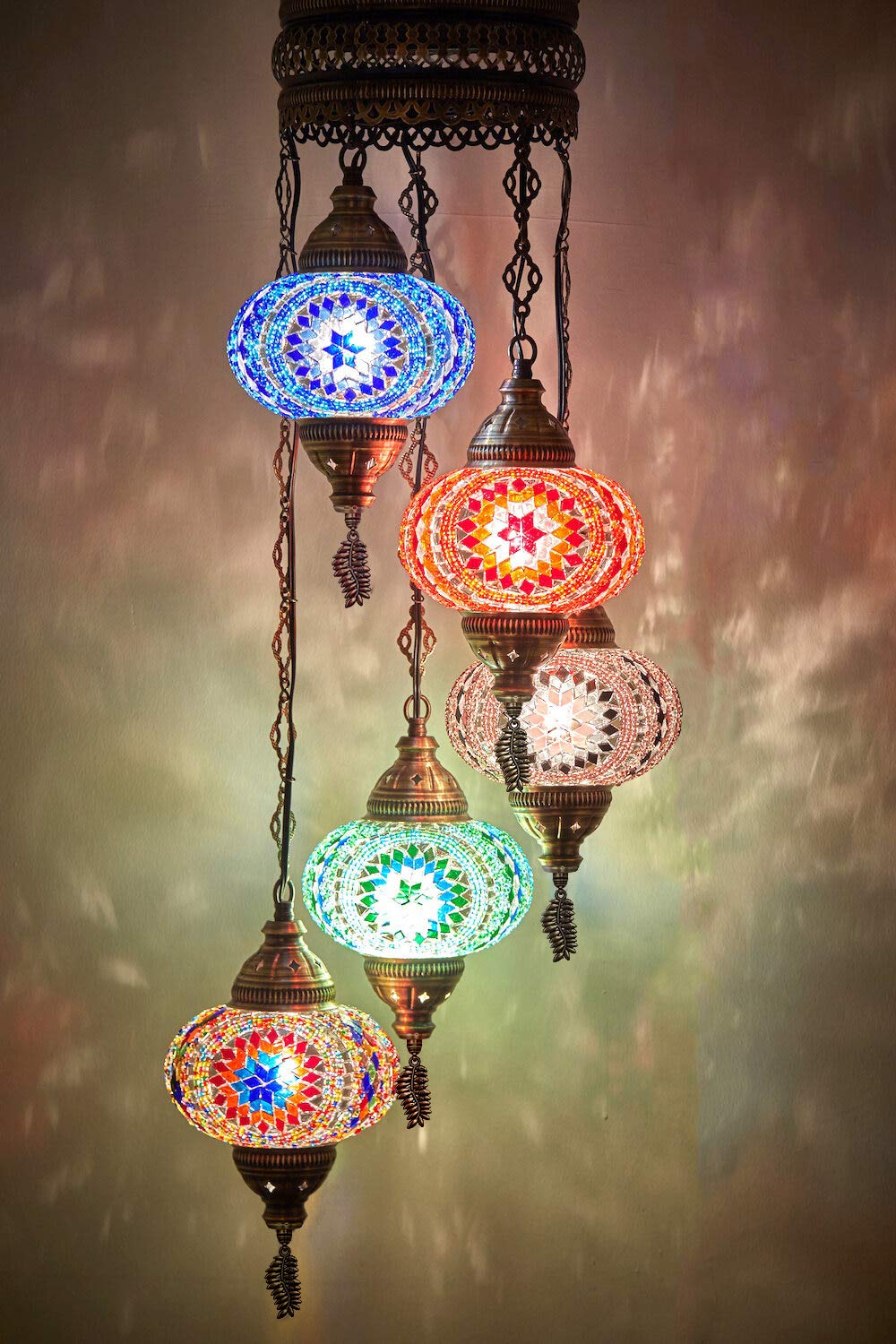 DEMMEX Lampadario a Sospensione in Mosaico Turco Marocchino – Lampada da Soffitto Artigianale con Paralumi Personalizzabili da 17cm – Illuminazione Boho per Soggiorno e Camera da Letto, 120cm Altezza