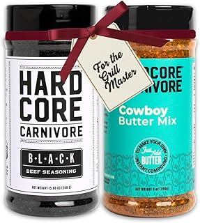 Hardcore Carnivore Black & Cowboy Butter Seasoning Duo (13 oz + 9 oz Shakers) Texas-Made, Brisket, BBQ, Grilling, Smoking Seasoning and Compound Butter