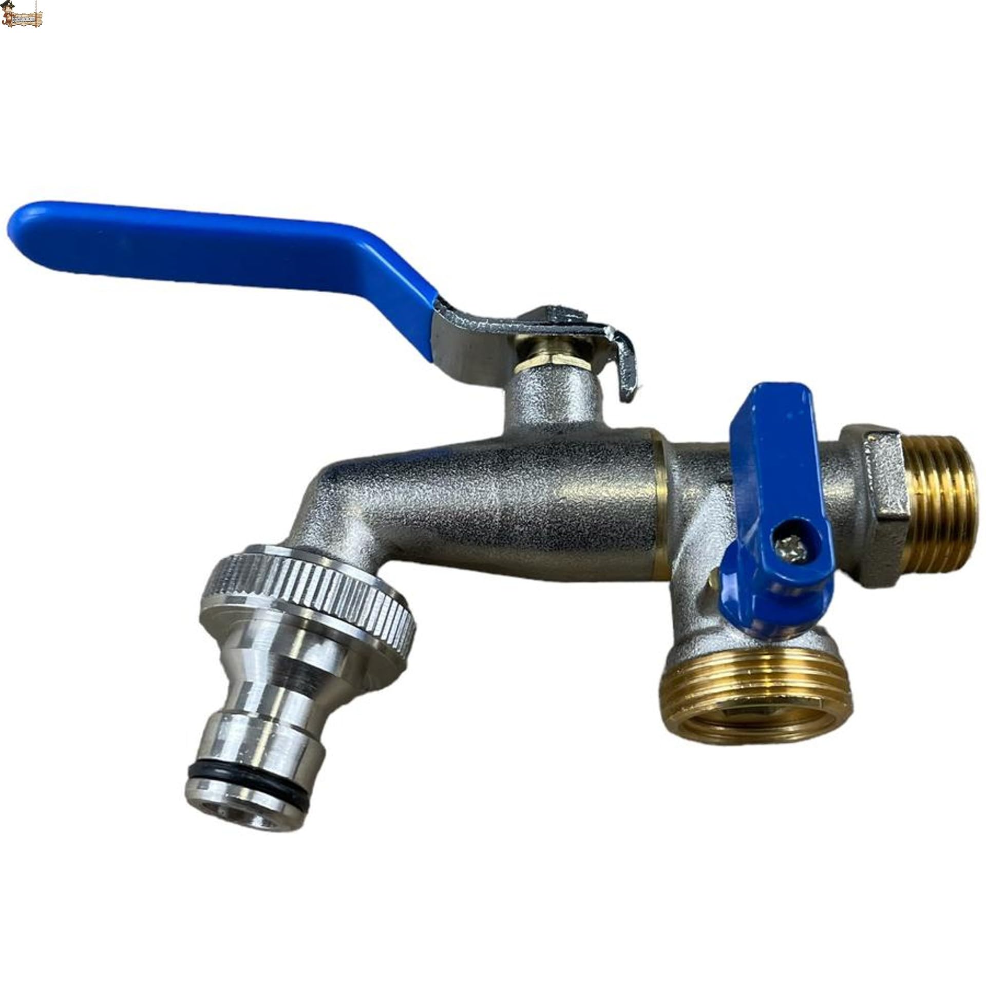 BricoLoco.com Grifo exterior doble salida con adaptador manguera. De pared. Pack 3 uds. Jardín o terraza. Dos salidas para conectar manguera, lavadora, programador riego... 1/2" x 3/4” x 3/4” (3)