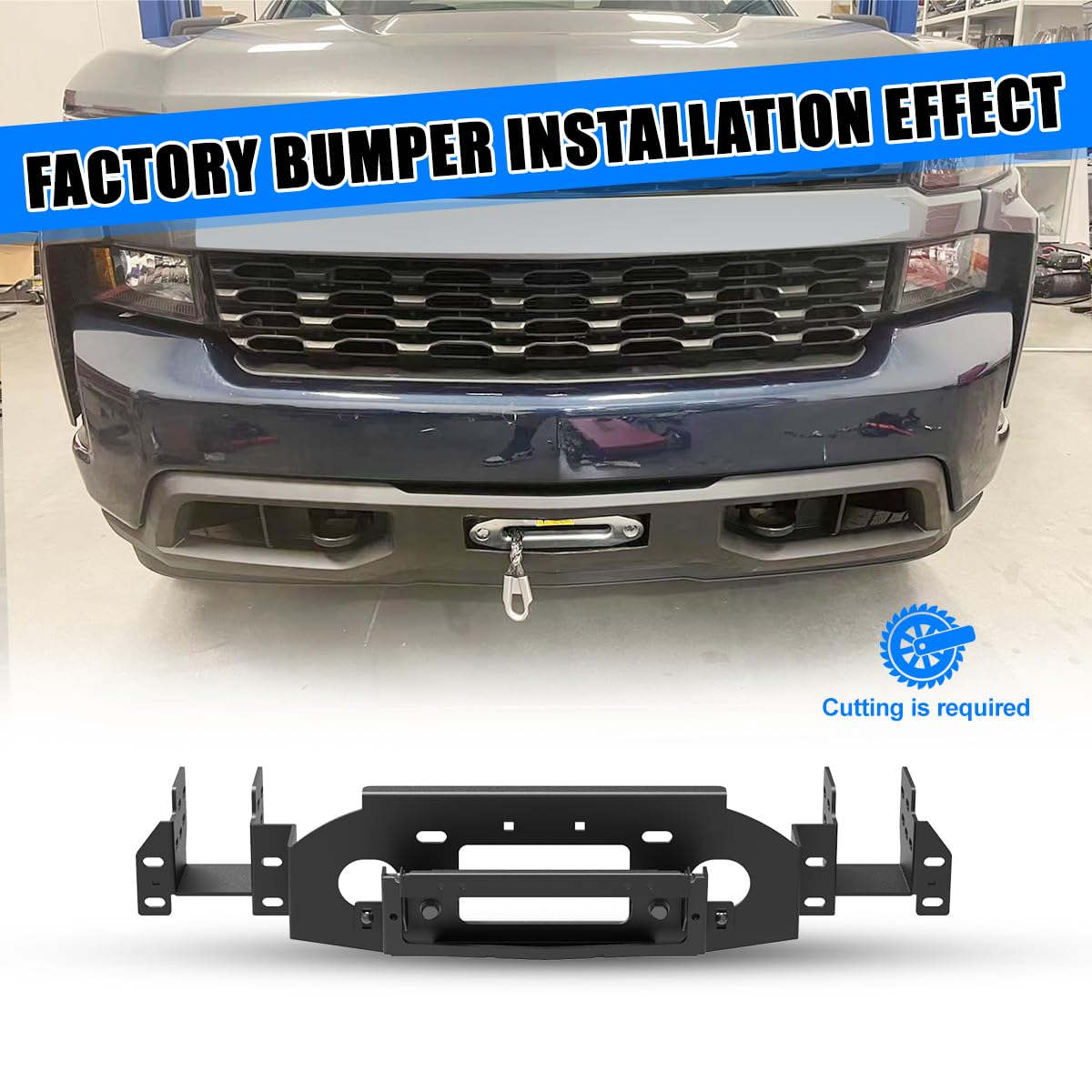 I1MOTOR Front Hidden Winch Plate for 2019-2024 Chevrolet Silverado 1500 [exclude Diesel & ZR2 & 2019 LD Model] with Flip-up Licence Plate Mounting Bracket, Black Hitch Mount Winch Plate