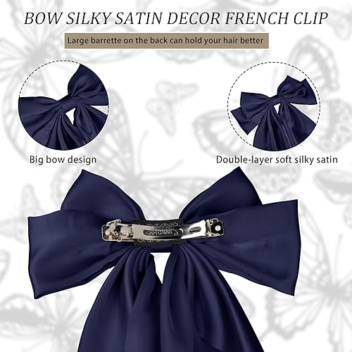 Miniatura 2 de EIOAUY Big Bows - Pinzas para el cabello para mujer, con lazo de cola larga, horquilla de satén suave y sedoso, horquilla de metal, pasadores