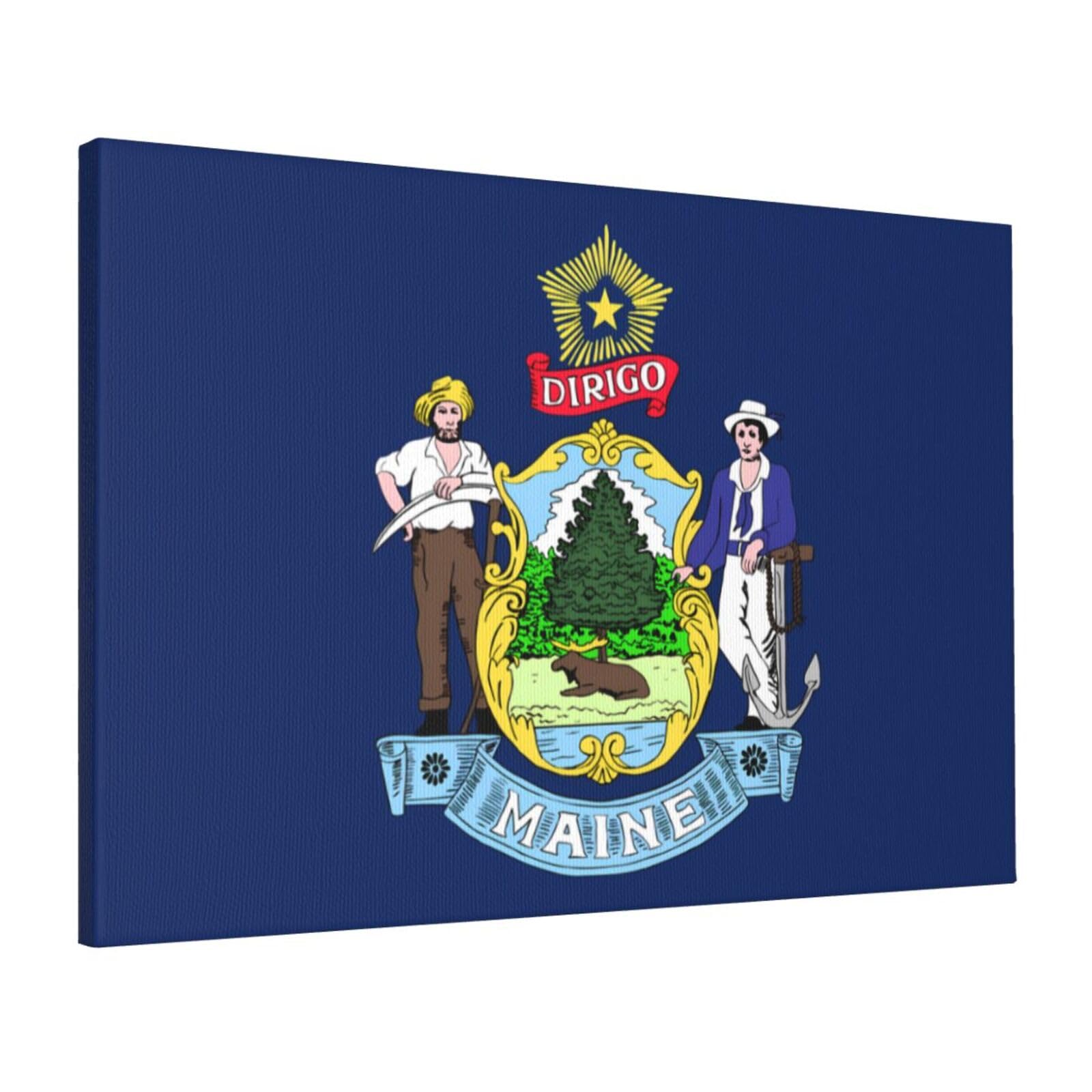 CNTDBU Maine State Flag Canvas Wall Art 16x24 Inch-Large Modern Painting Print for Living Room, Framed Ready to Hang Artwork for Bedroom