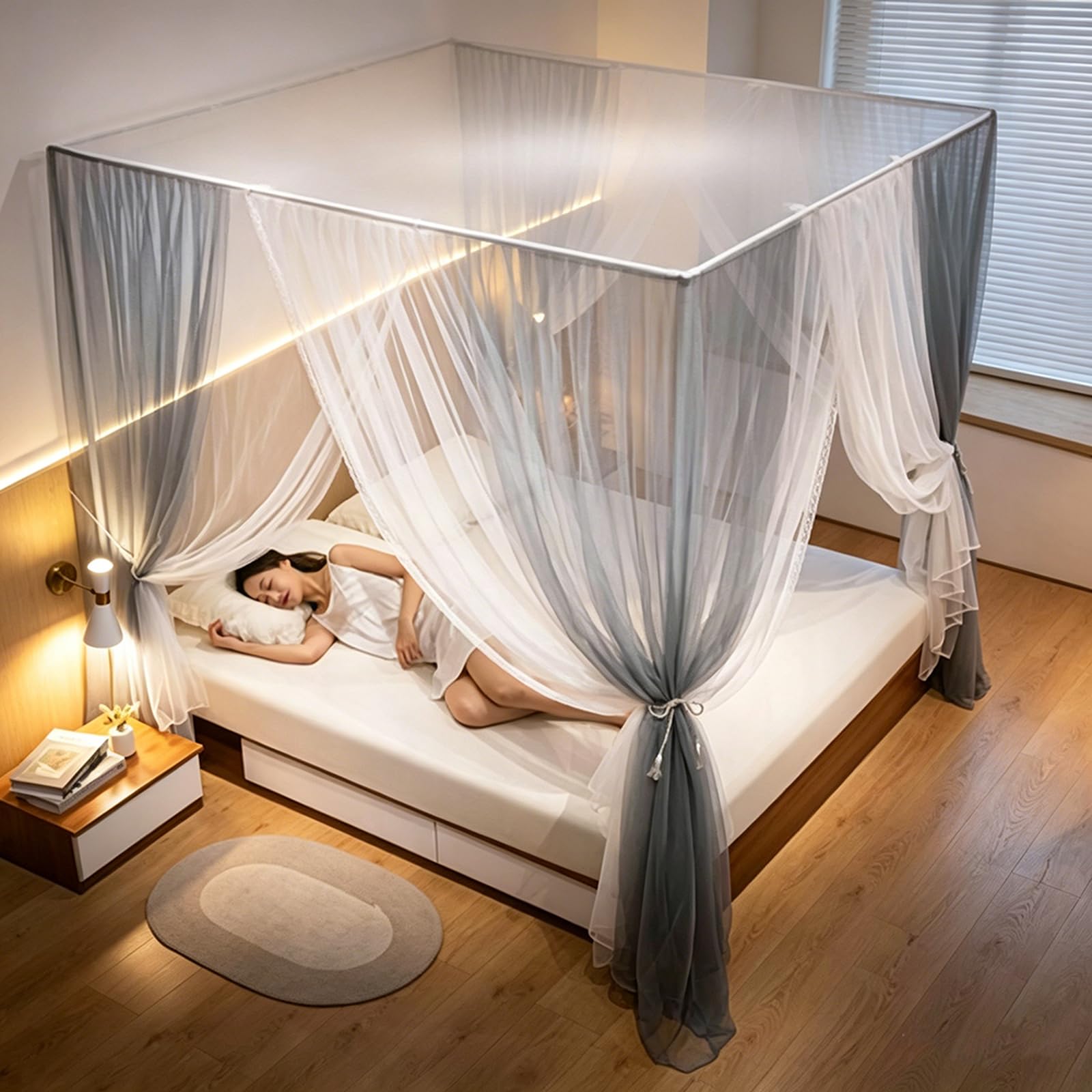 Baldaquin de Lit à Princess à 4 Montants Moustiquaire Douillette à Double Épaisseur pour Décoration de Chambre à Coucher(59" W x 78" L, Blue)