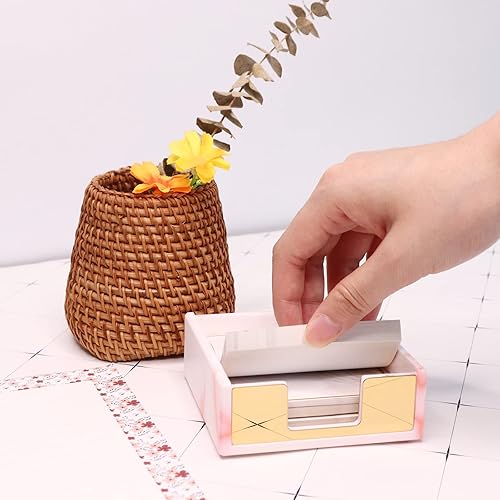 Miniatura 3 de Soporte para notas adhesivas con diseño de mármol rosa, dispensador de notas adhesivas de acrílico, soporte para bloc de notas adhesivas para