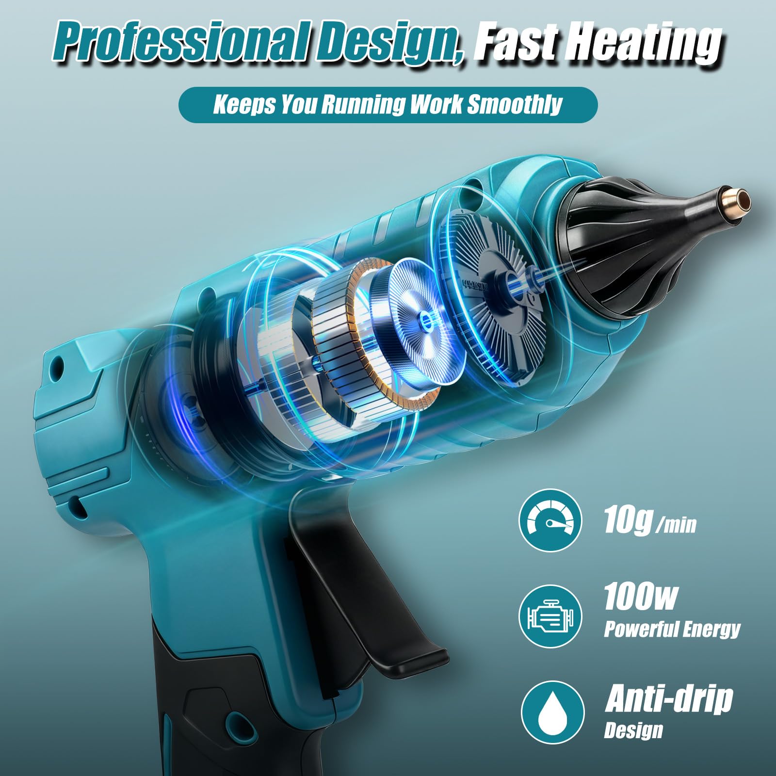 Pistolet à colle chaude compatible avec batteries Makita 18 V, pistolet à colle chaude 100 W avec 10 bâtons de colle de 11 mm, bâtonnets de colle chaude à chauffage rapide pour bricolage, bricolage