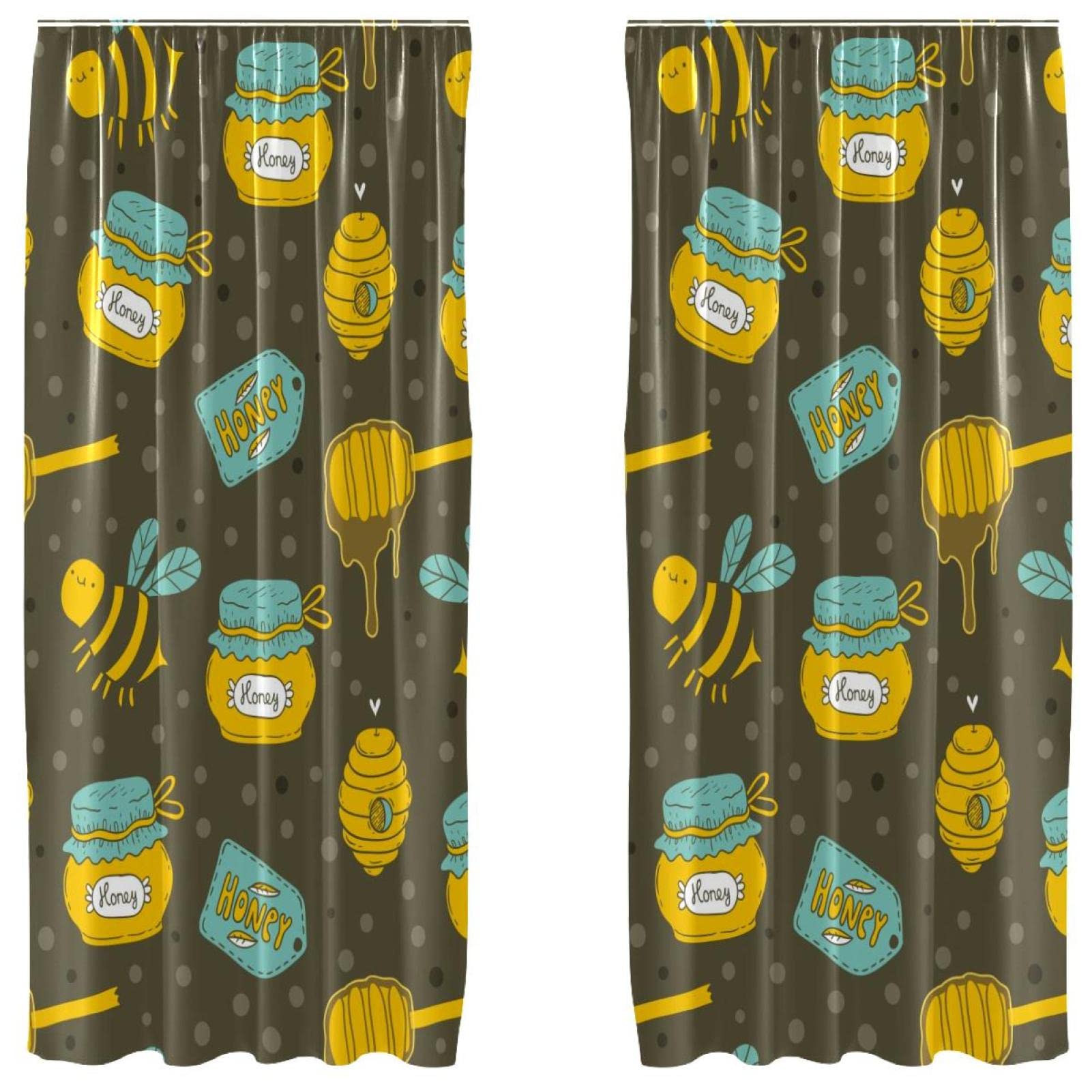 Rideaux occultants thermiques gris à pois et motif abeille, lot de 2 en microfibre 140x213
