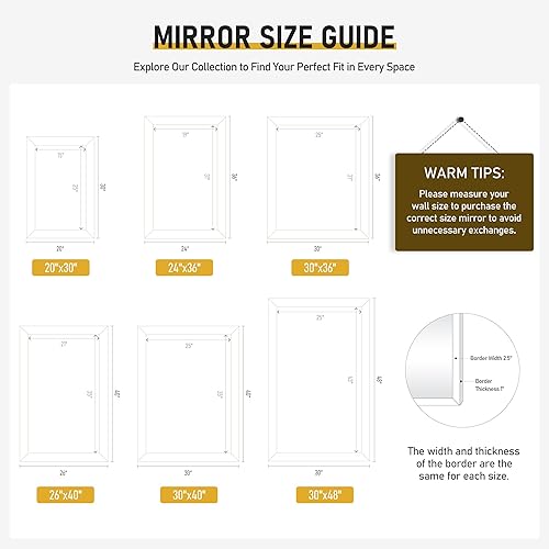 Miniatura 7 de CULER Espejo de pared de madera rústica para baño, rectangular de 24 x 36 pulgadas, espejos negros colgantes con marco de madera para sala de estar,