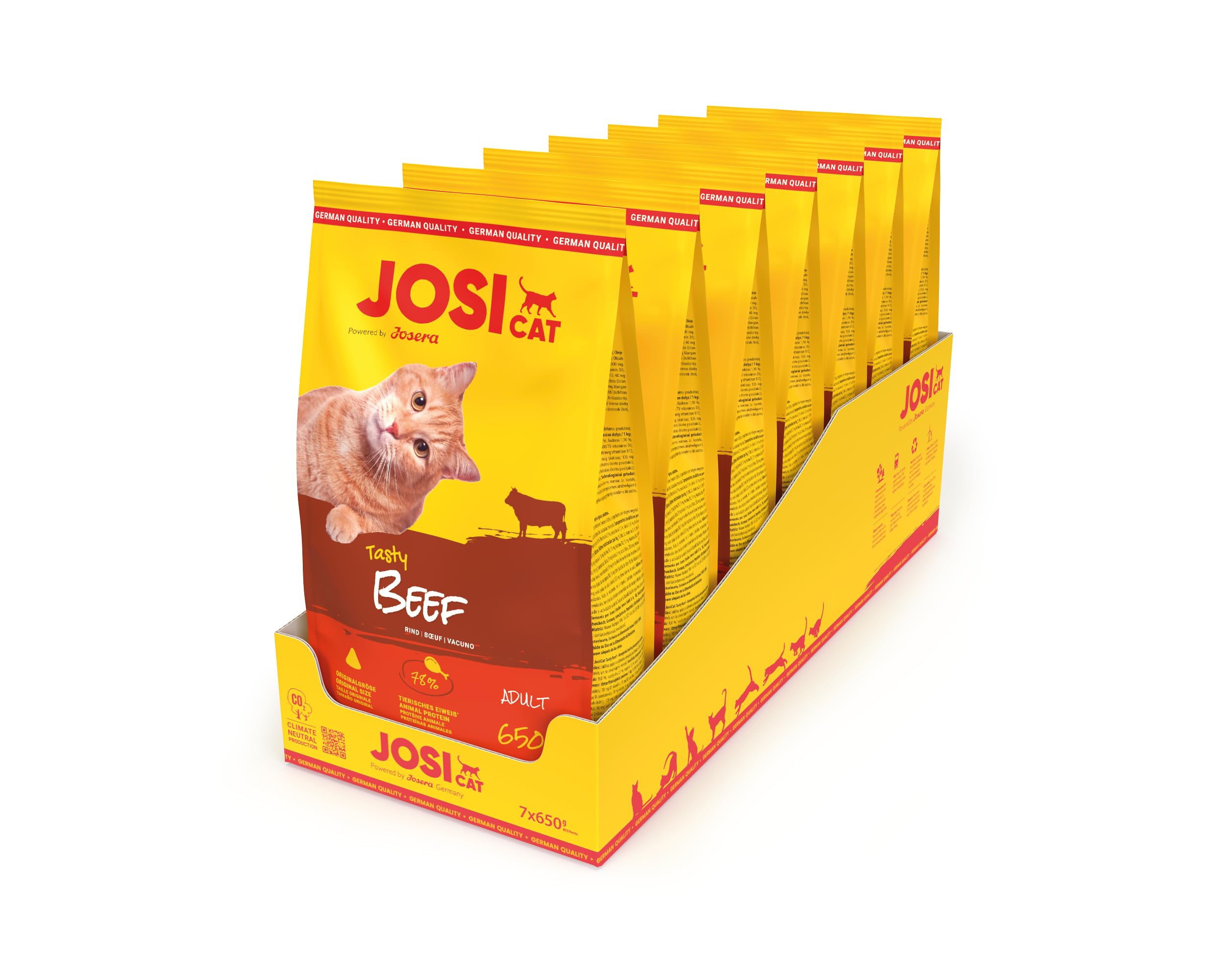 JosiCat Tasty Beef (7 x 650 g) | Adult | Premium Trockenfutter für Katzen | mit herzhaftem Rind - sehr gut verträgliche Rezeptur | Powered by JOSERA | Katzenfutter | Alleinfuttermittel | 7er Pack