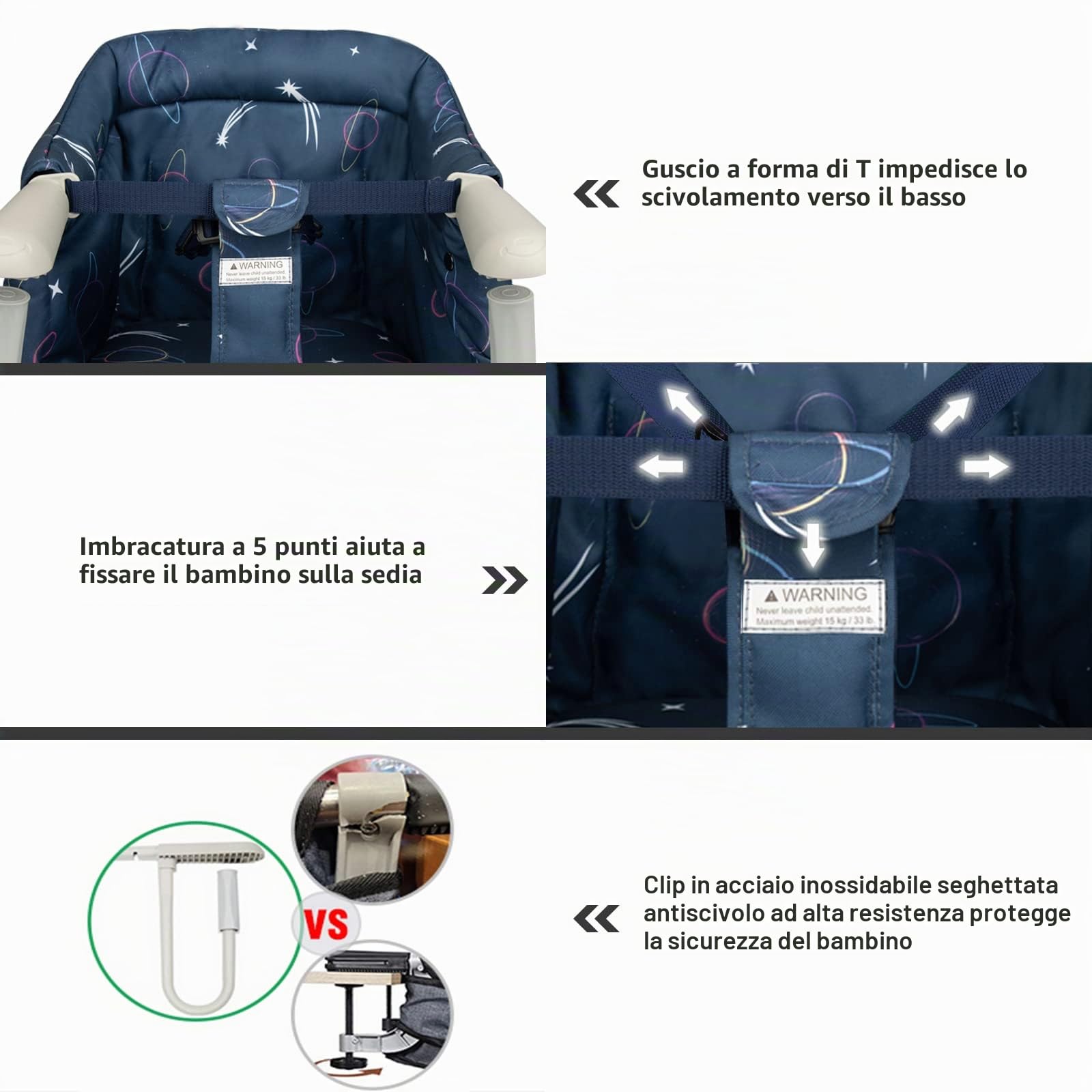 Seggiolino da Tavolo Bambini Portatile Pappa, Sediolina da Tavolo per Bambini Baby Pieghevole con Cintura di Sicurezza per Viaggio，6-36 mesi,15KG-Blu