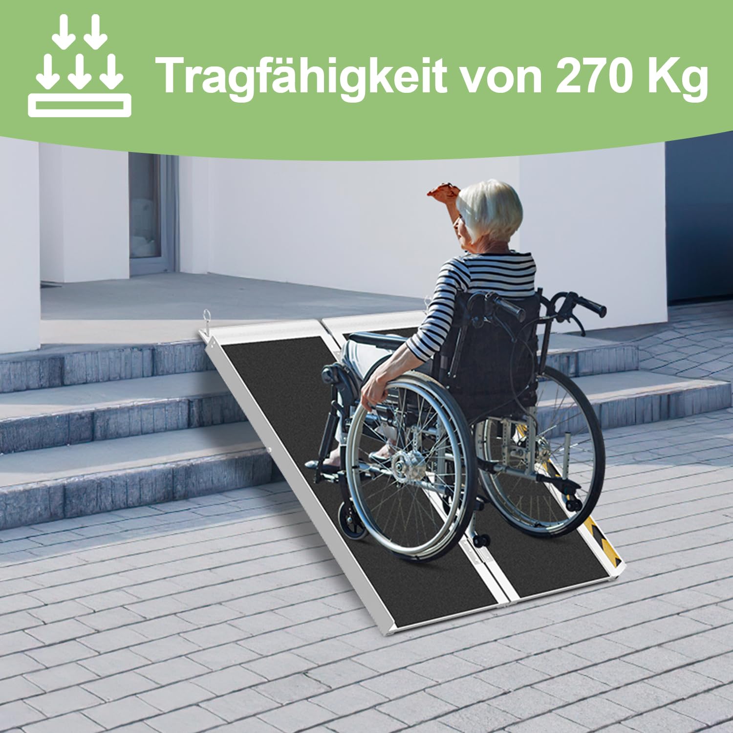 Herrselsam 91x73cm Rollstuhlrampe Belastbar bis 270KG Rollstuhlrampe mit Rutschfester Oberfläche Tragbare Rollstuhlrampe Rollstuhlklapprampe für Zuhause Stufen Treppen Türöffnung