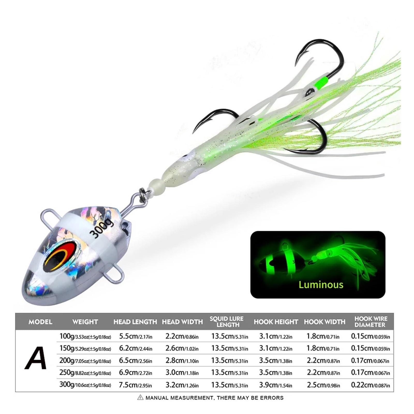 1 szt. Jig przynęty 100g-300g powolny metalowy świecący haczyk na kalmary tonący słonowodny Spinning wędkarski dla Marlin Snapper Grouper