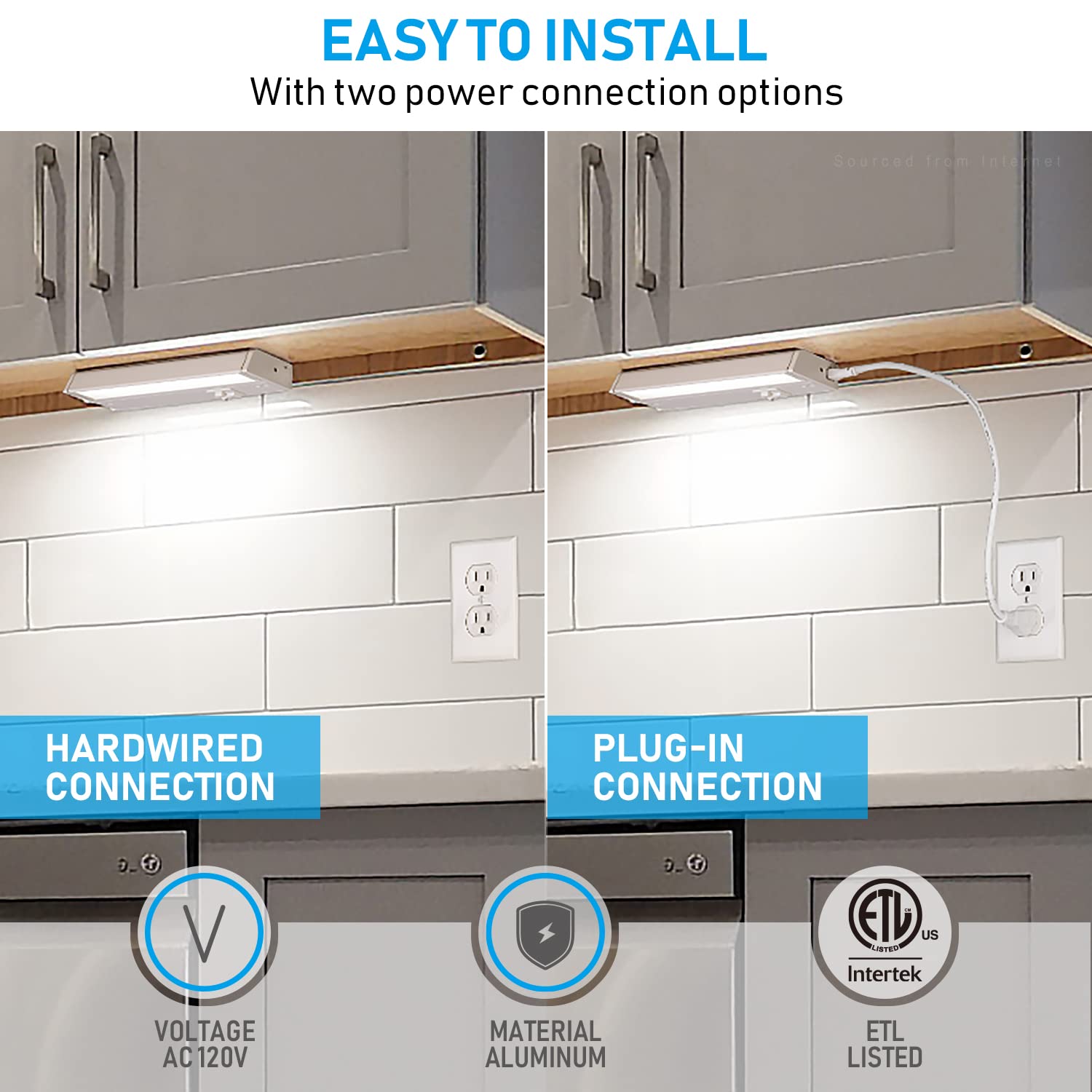TORCHSTAR LED Under Cabinet Lighting 3CCT, 12 Inch 8W 540LM, Hardwired & Plug-in, 3 Color Selectable CRI90 120V ES ETL Listed Dimmable Under Counter