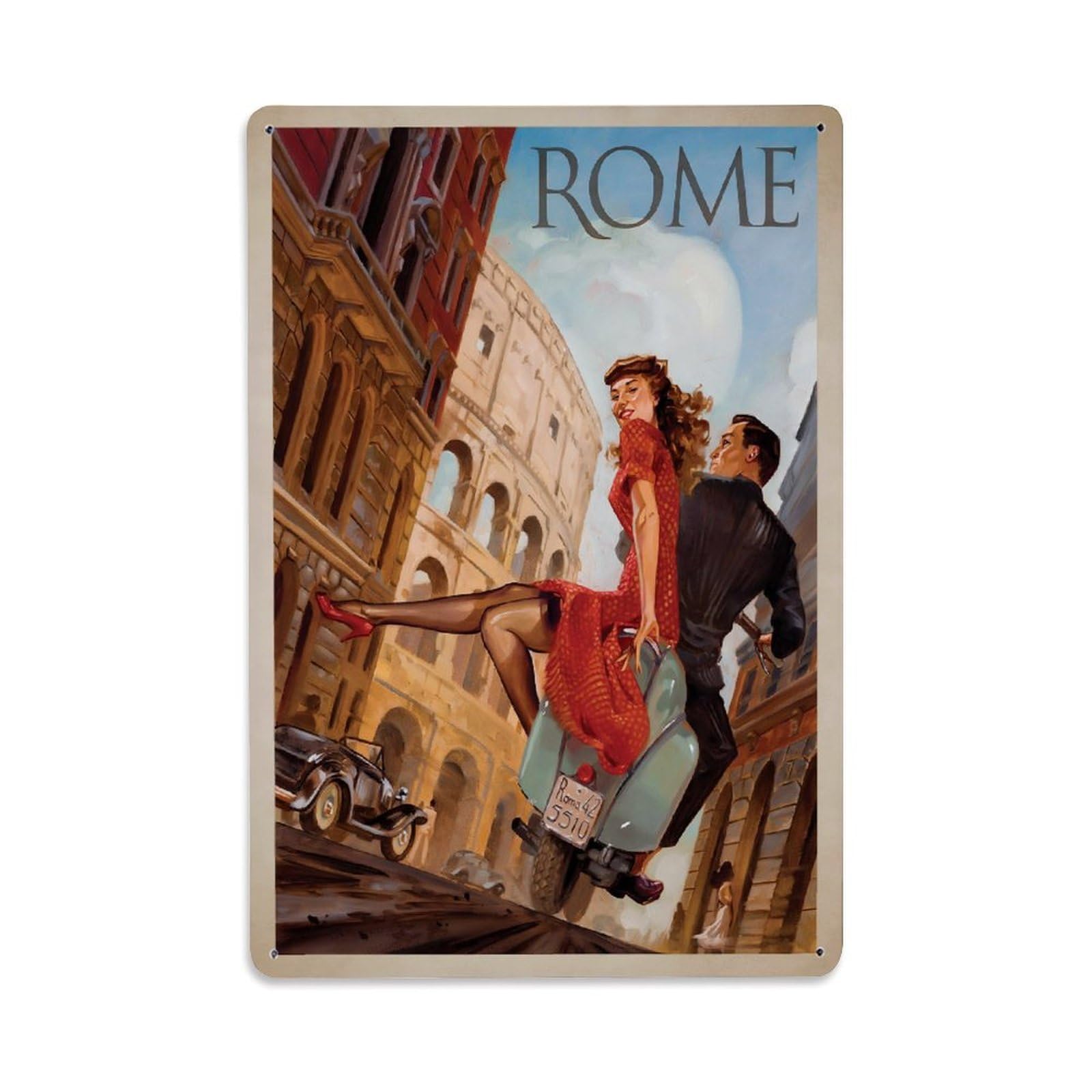 Vintage Travel Poster ROME Colosseum Metal Tin Sign Wall Decor for Cafe, Club, Garden Metal Poster 8x12Inch