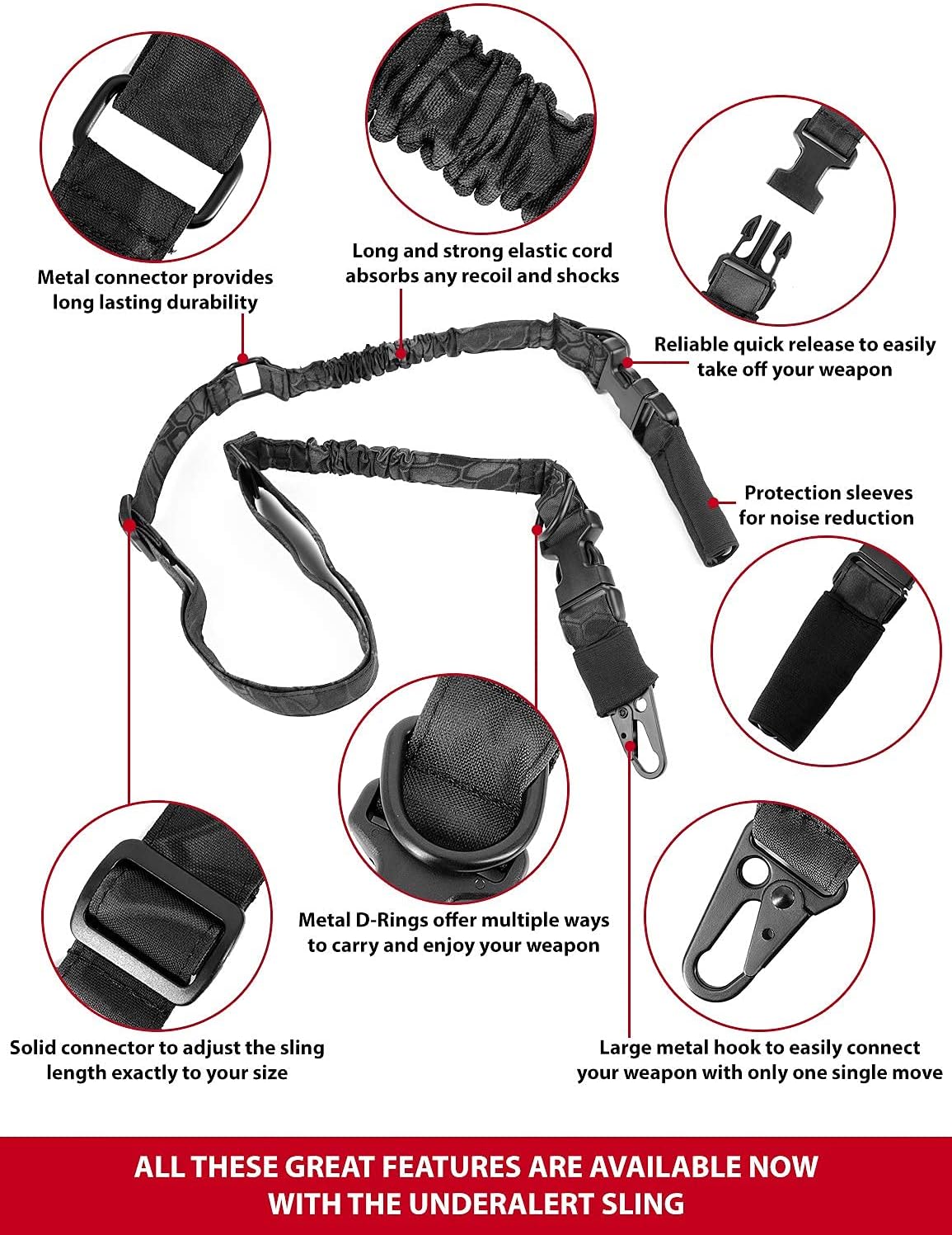 UnderAlert 2 Point Rifle Sling with Soft Shoulder Pad, Built-in Hooks and Swivel | Adjustable Length Gun Sling | Versatile Rifle Strap | Two Point Gun Strap with Gift Box for Husband, Camo Black