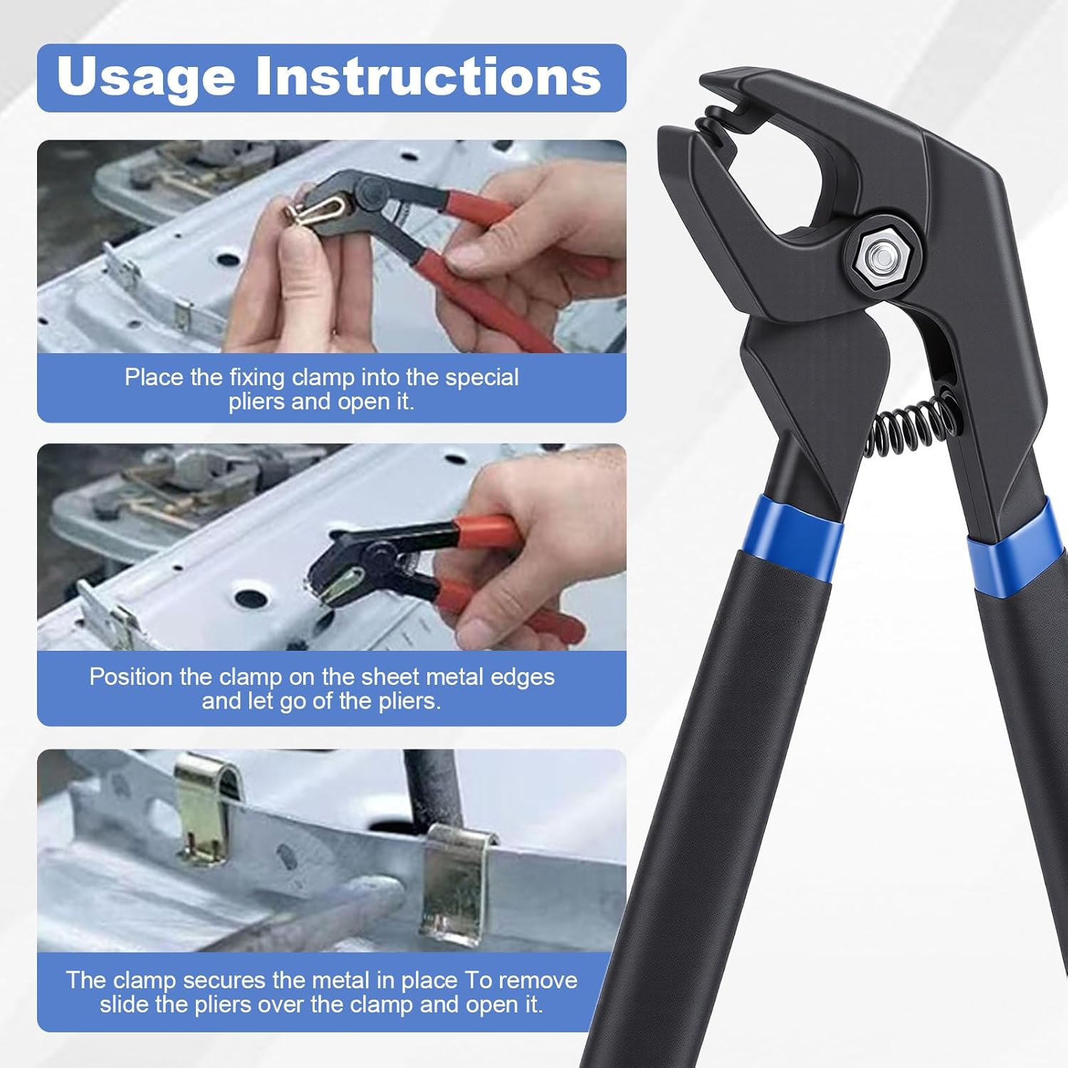 11PCS Fixing Clamps Set with Pliers,Car Body Dent Repair Clamp & Pliers Set, High Strength Sheet Metal Crimp Pliers Kit, Automotive Bodywork Dent Removal Puller Fixing Clamps Set