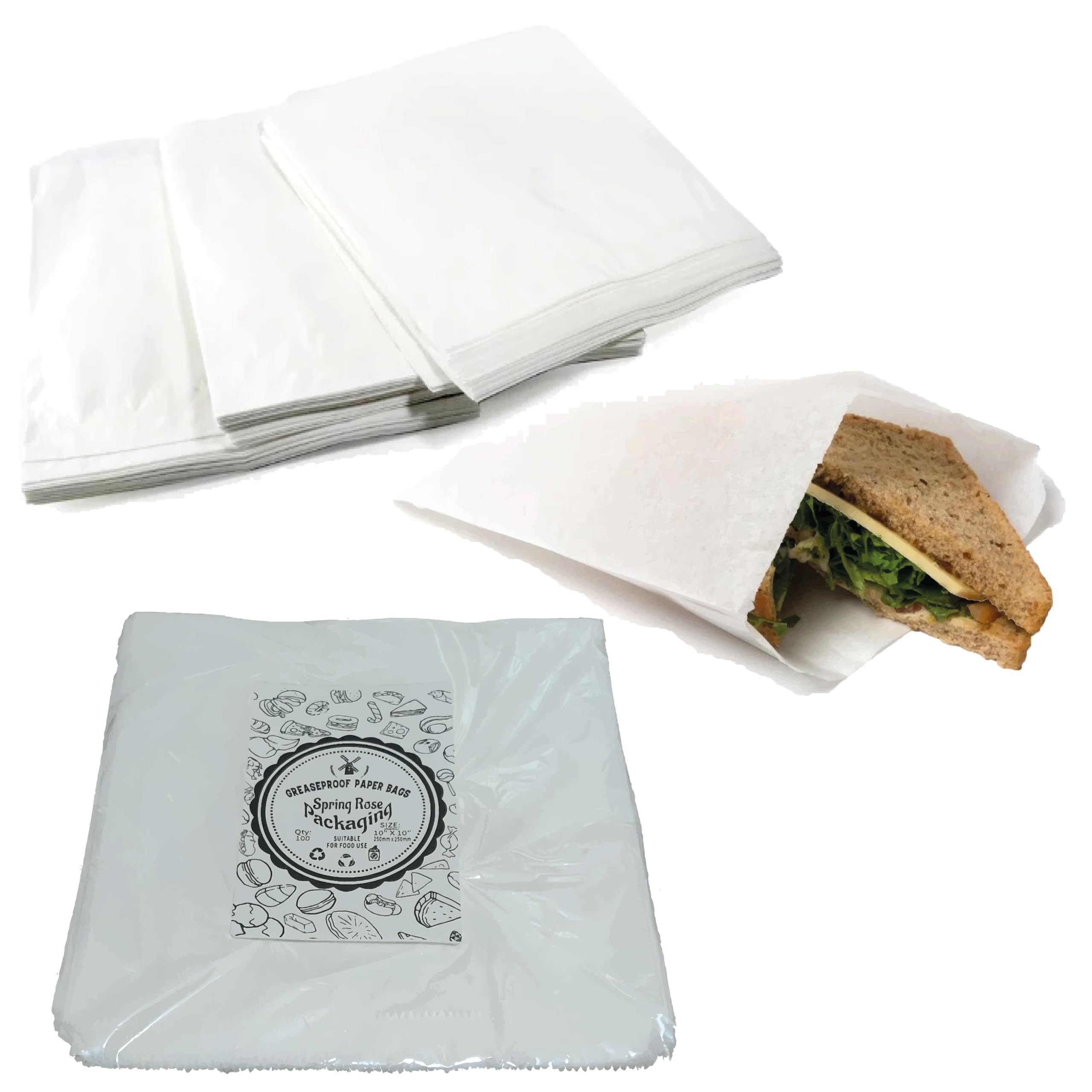 Greaseproof Paper Bags For Food 10 X 10". 100 X White Food Bags Perfect - View #4