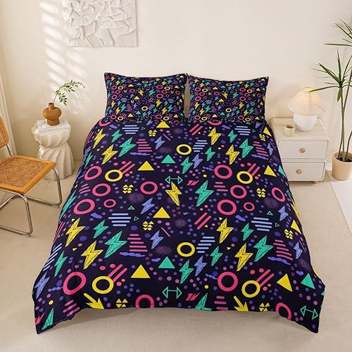 Miniatura 20 de Juego de funda de edredón estilo Memphis, tamaño matrimonial, diseño abstracto colorido con puntos funky para niños y niñas, funda de edredón