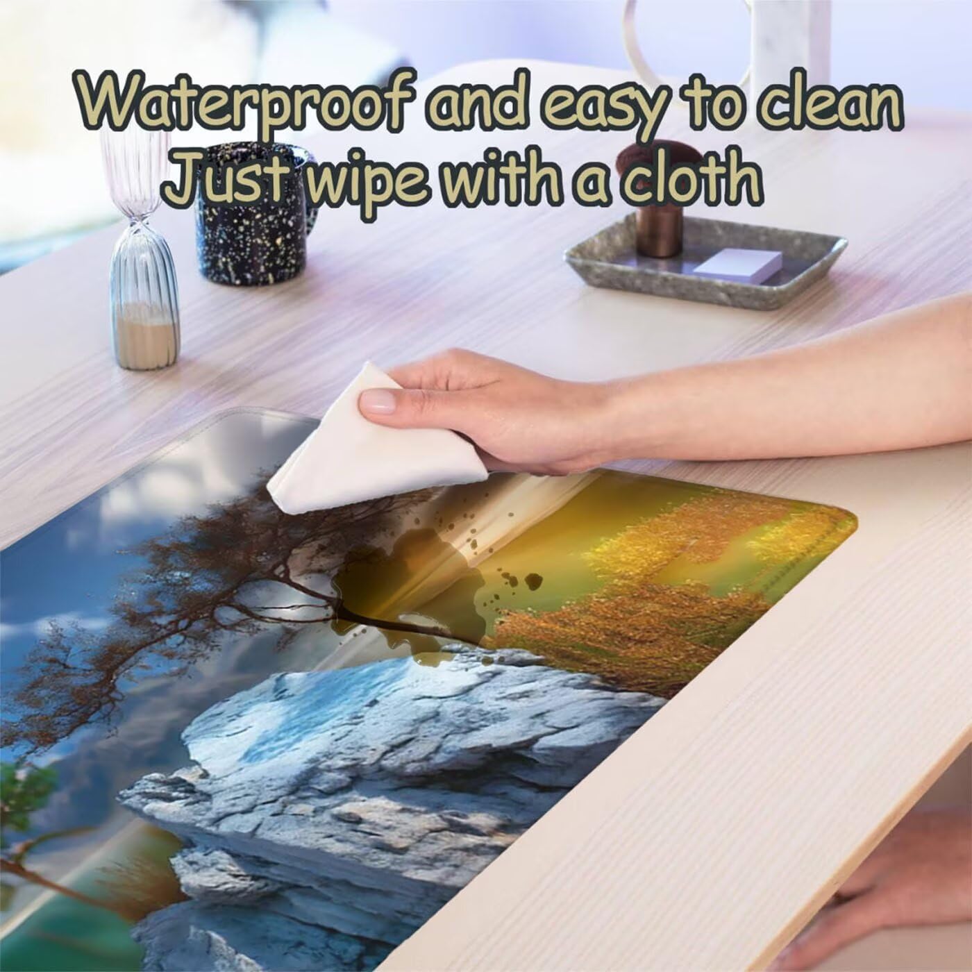 Podkładka pod mysz XXL 1200 x 600 mm duża podkładka pod mysz dla graczy pod ręką biurko szyte krawędzie wodoodporna antypoślizgowa do komputera, laptopa poprawia precyzję i szybkość, drzewo S-7551