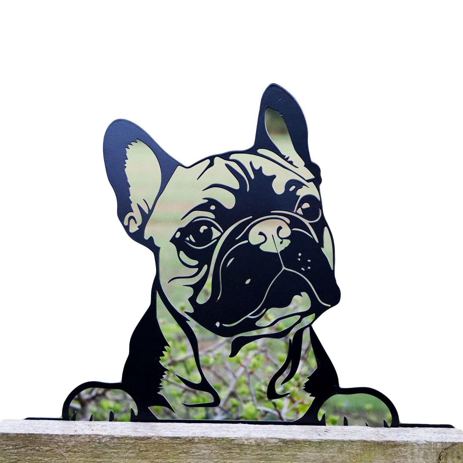 Darthome Peeking French Bulldog Fence Topper 32cm Black Metal Dog Art Silhouette Garden Decor