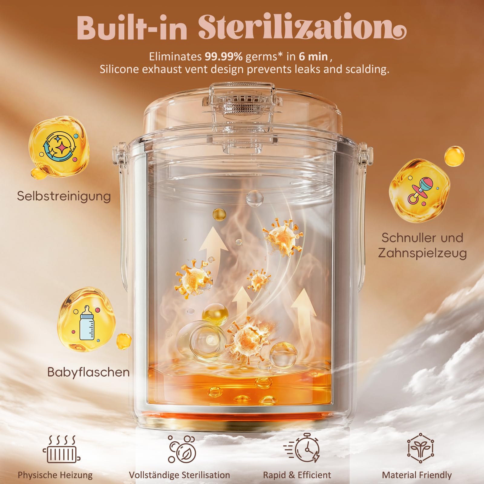 Tragbarer Flaschenwärmer Baby für unterwegs, 120W Schnellaufheizen in 2 Min, Dampfsterilisation, Weite Öffnung – einfache Reinigung, 8 Heizstufen für Muttermilch/Formula/Wasser, 18000mAh Akku