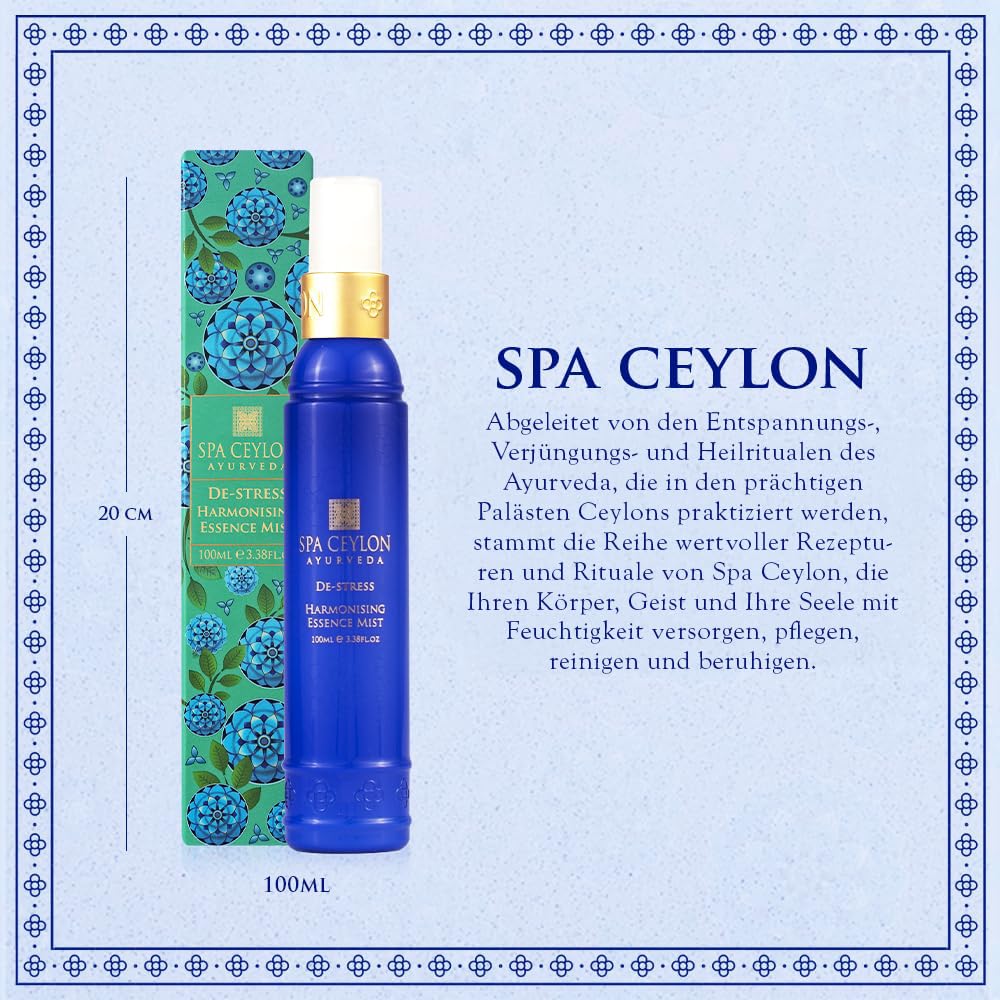 SPA CEYLON De-Stress Harmonising Essence Mist, 100 ml ayurvedisches Körperspray mit Lavendel, Ylang-Ylang und Bergamotte, beruhigend und harmonisierend, für Körper und Sinne