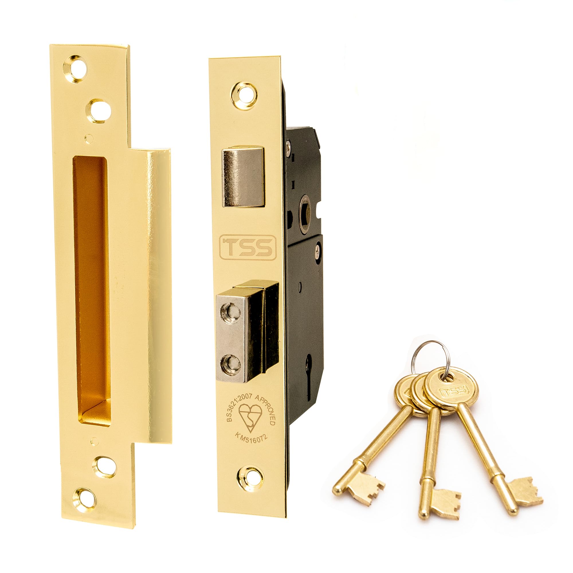 Tss Polished Brass High Security 5 Lever British Standard Mortice Sashlock With 3 Keys And Fixings, 3" (81Mm) Polished Chrome, Insurance Approved For External Doors, British Standard Bs3621:2007