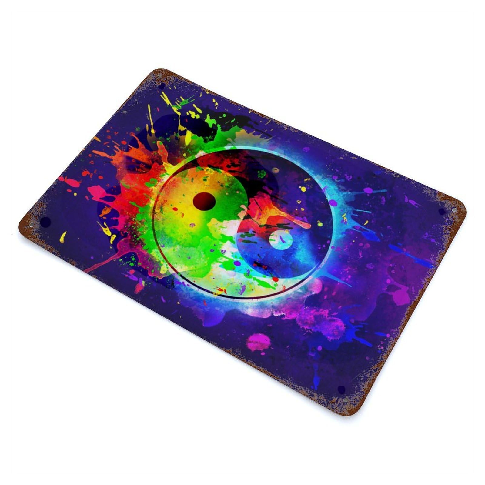 Colorful Yin Yang 11.8"x7.9" Aged Metal Wall Plaque, Retro Wall Decor for Farmhouse, Kitchen And Entryway Decor
