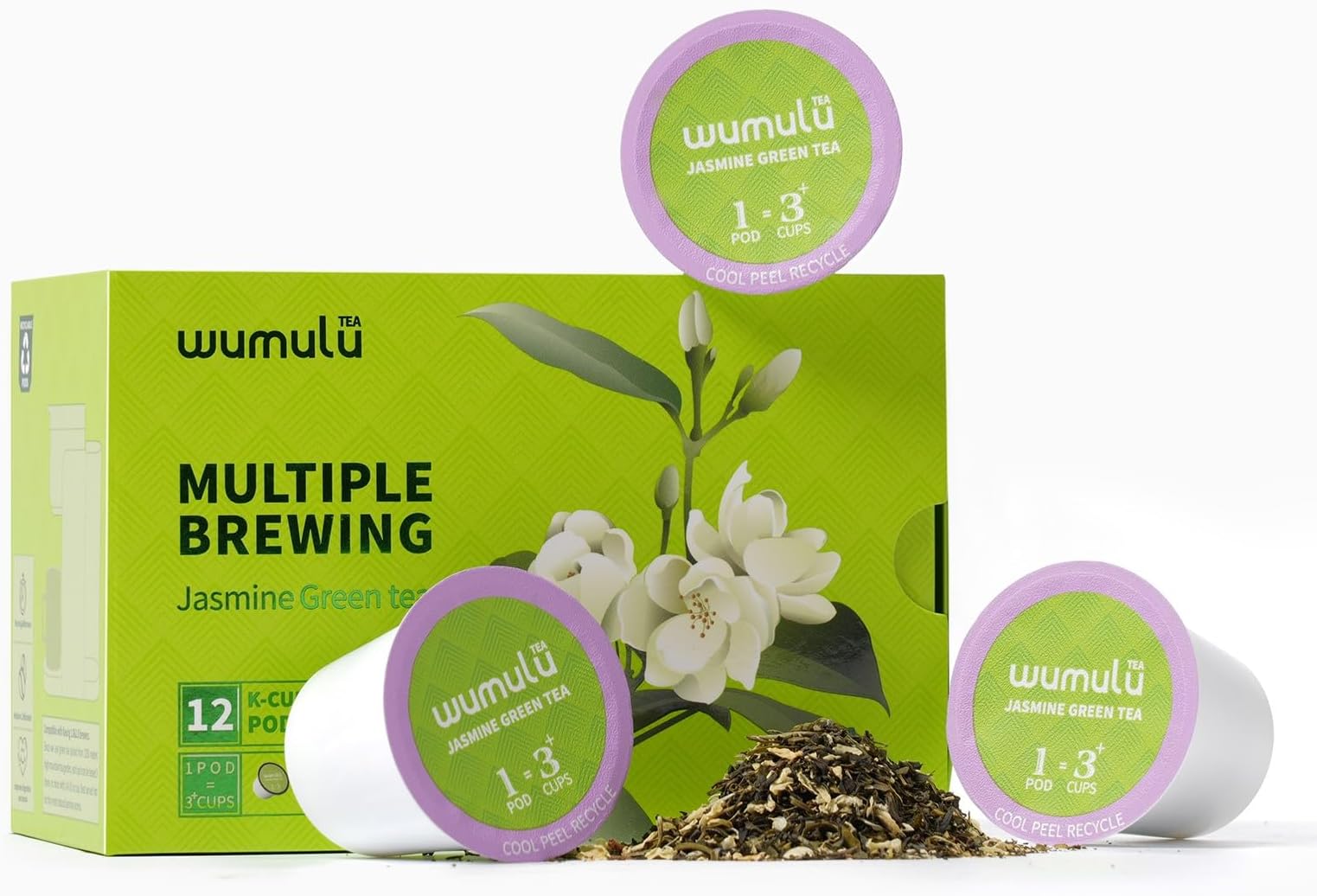Multiple Brewing 12 Count Jasmine Green Tea Pods for Keurig K-Cup Brewers, Natural Handpicked Loose Leaf Tea