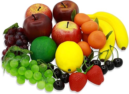 23 piezas de frutas falsas, decoración realista de frutas sintéticas, frutas artificiales falsas, frutas de plástico para decoración incluyen