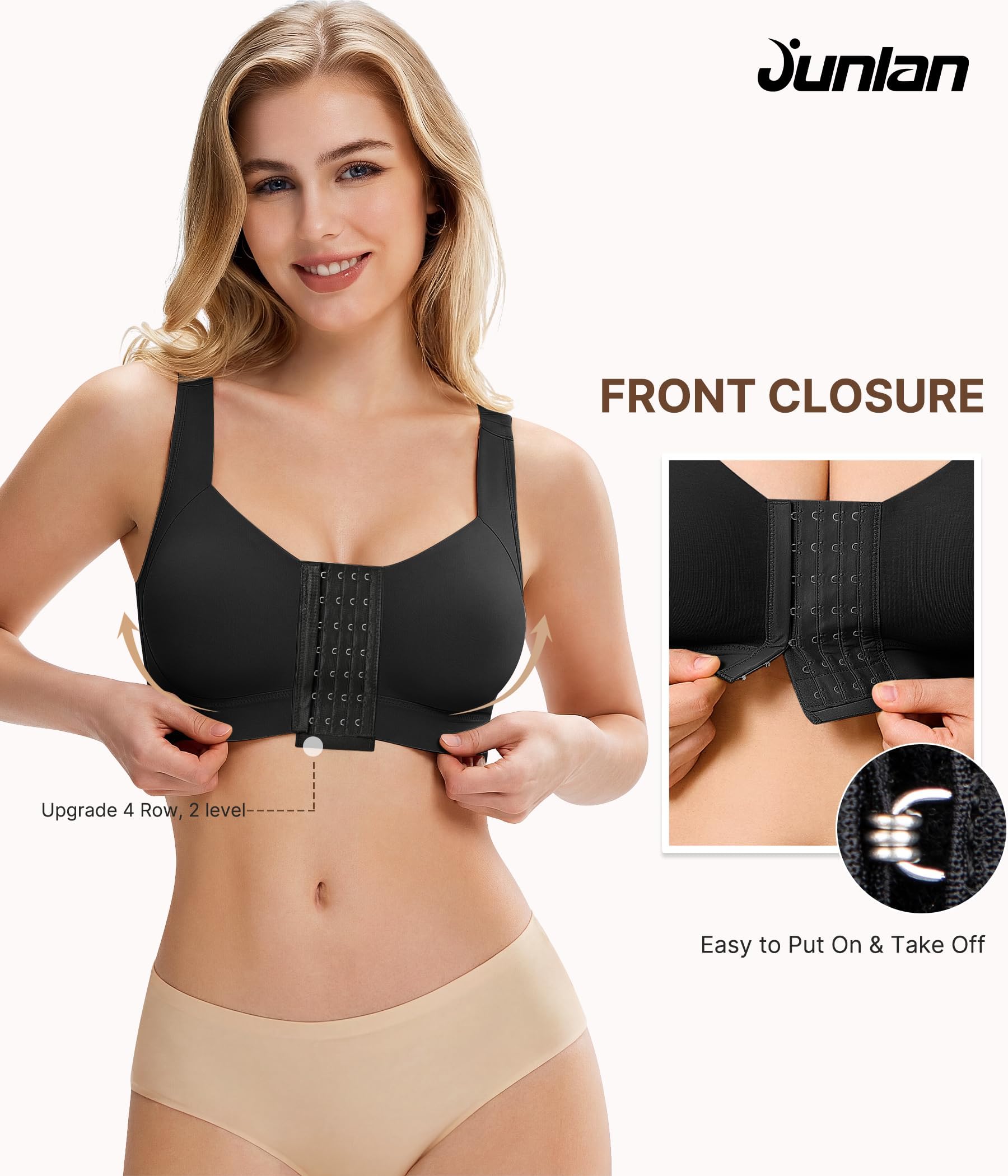 Junlan Soutien-Gorge à Fermeture Frontale Post-opératoire pour Femmes Tops Shapewear de Compression avec correcteur