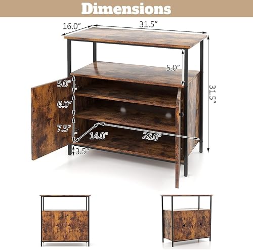 Miniatura 3 de Gabinete de almacenamiento industrial para bufé, gabinete de barra de café con 1 estante abierto, 2 puertas y 3 estantes interiores, gabinete de