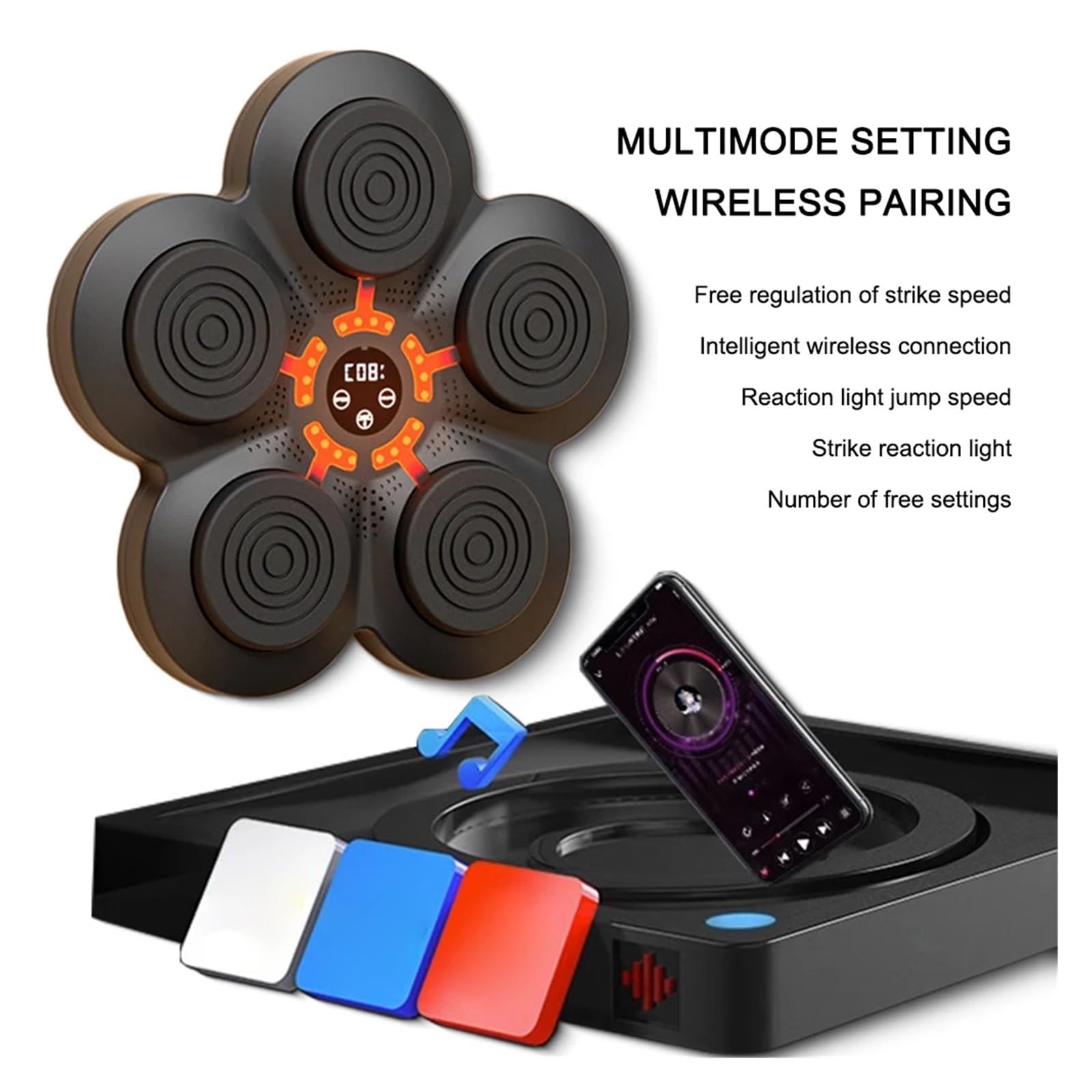 Cible De Boxe Musicale Intelligente Pour Enfants - Réaction Réglable, Lumière RGB, Sans Perçage, Avec Connexion Smartphone (ABS)