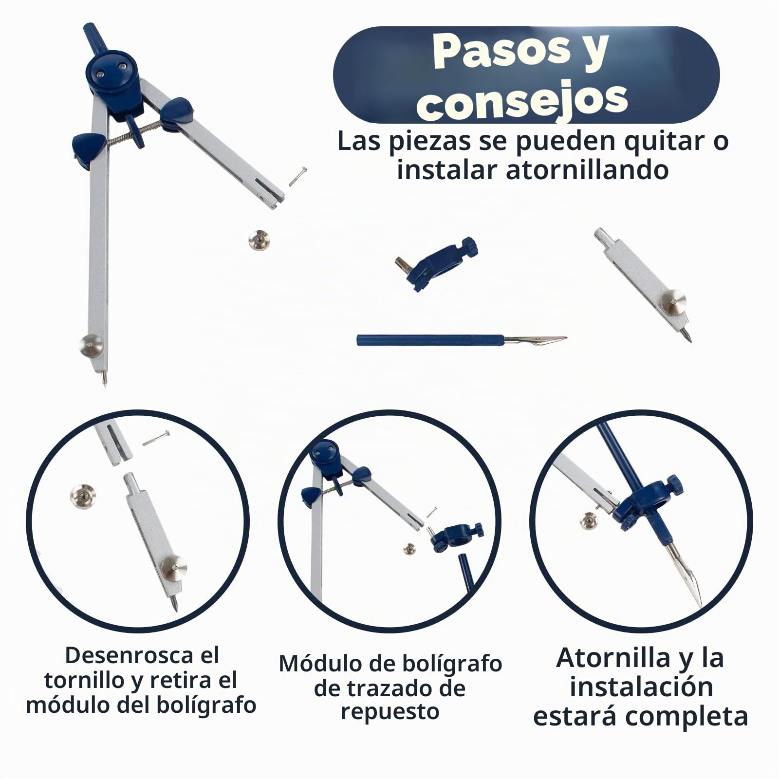 Juego de dibujo profesional de 7, juego de herramientas de metal de precisión con cabeza de arco de resorte, brújula matemática con ruedas y cerraduras para carpintería escolar