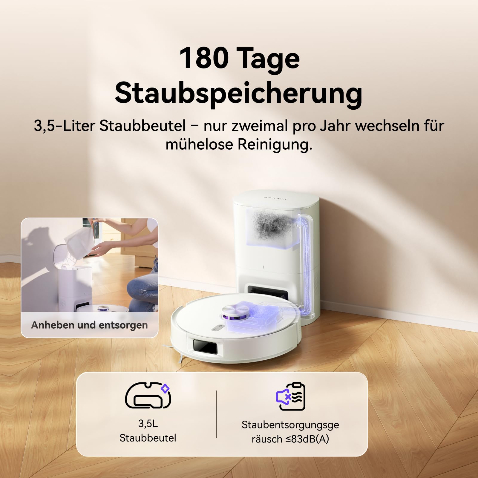 NARWAL Freo S Saugroboter mit Wischfunktion, 8000Pa, 8N Reinigungsdruck, Auto-Entstaubungsstation 3.5L, LDS-Lasernavigation und 3D Mapping