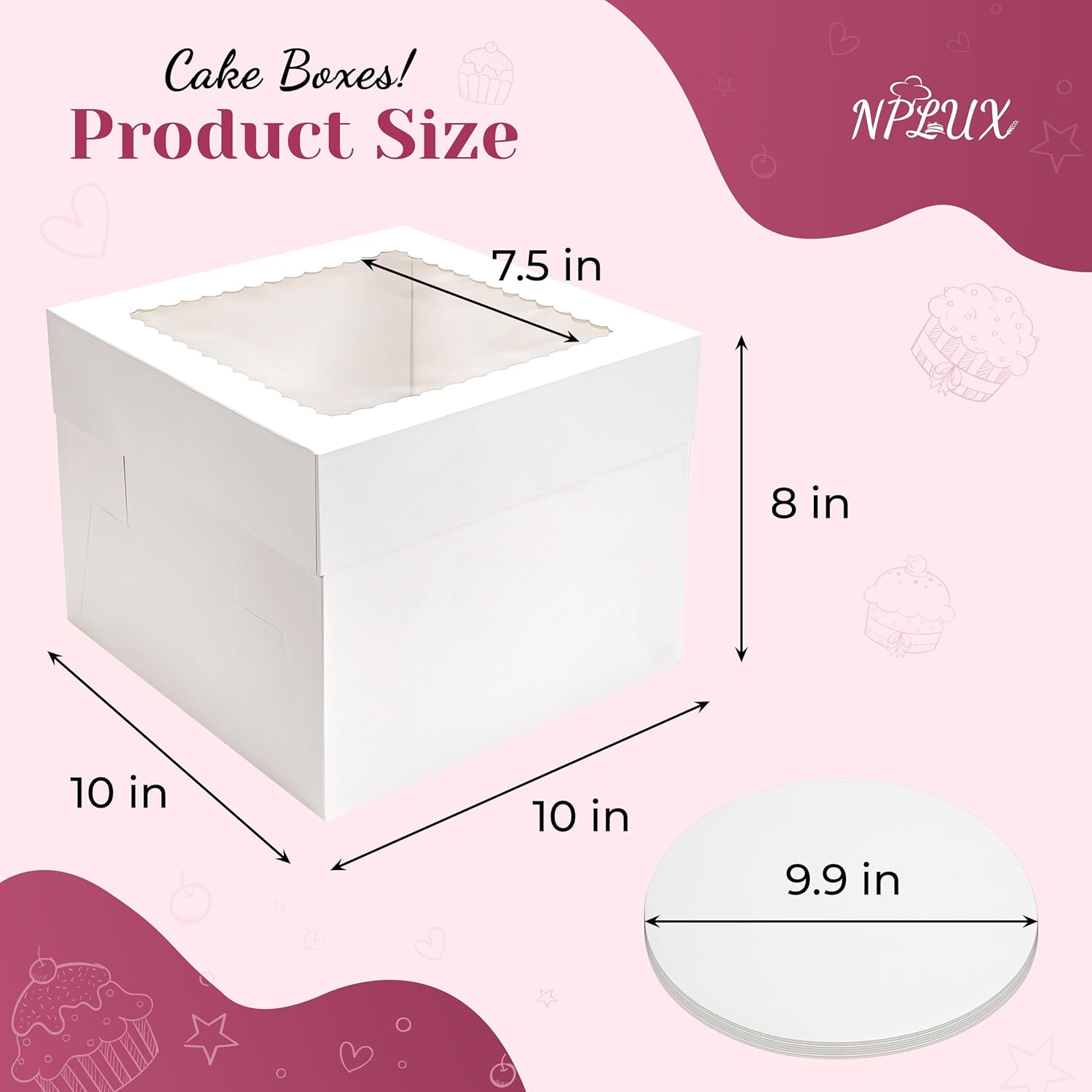 Bundle of 5 Pack Cake Carriers and 10 Pack Cake Boxes for Cakes, Pies, Pastries, Birthday, Party