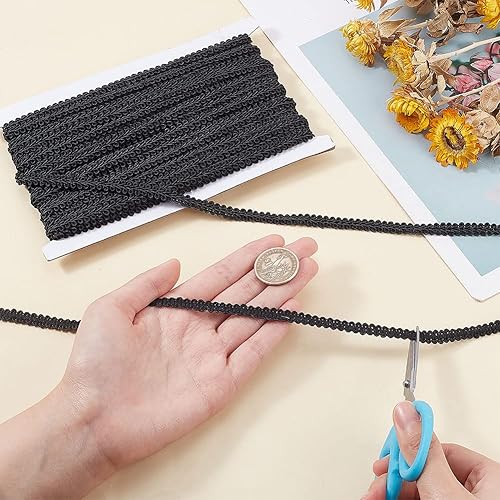 Miniatura 3 de PandaHall - Cinta de encaje trenzado negro de 27 yardas, 14 de pulgada de poliéster de 14 de pulgada, trenza de ciempiés, decoración de encaje para