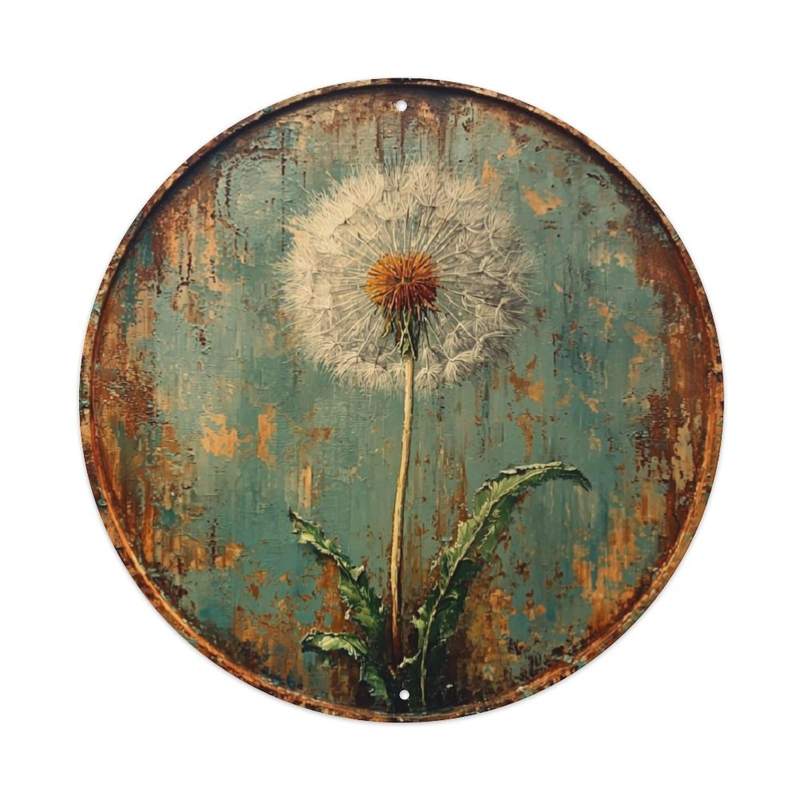 Dandelion On Rustic Metal Background Round Metal Tin Sign Vintage Wall Decor, Bar Garage Cafe Kitchen Home Wall Art Poster 8x8inches