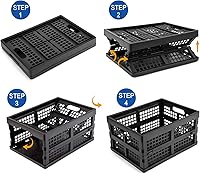 Vista 3 de 16L Plastic Collapsible Storage Crates,Folding Crates Storage,Pack of 4,Black