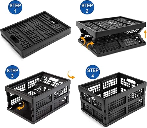 Miniatura 3 de Cajas de almacenamiento plegables de plástico de 16L, almacenamiento de cajas plegables, paquete de 4, negro