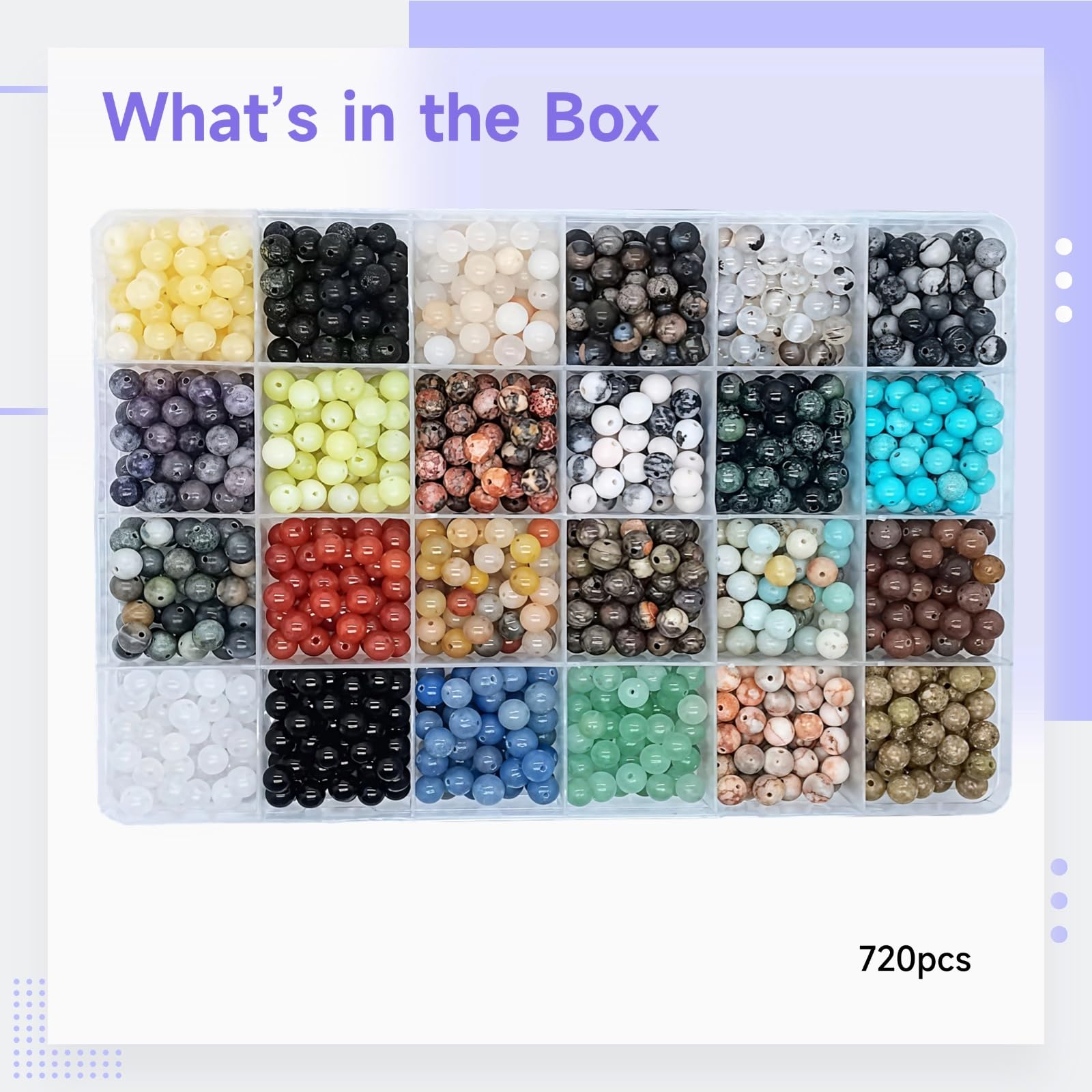 720 cuentas de piedra natural redondas de 6 mm, cuentas sueltas de piedras semipreciosas de colores mixtos, cuentas de piedra semipreciosa con caja de almacenamiento, para hacer joyas, pulseras