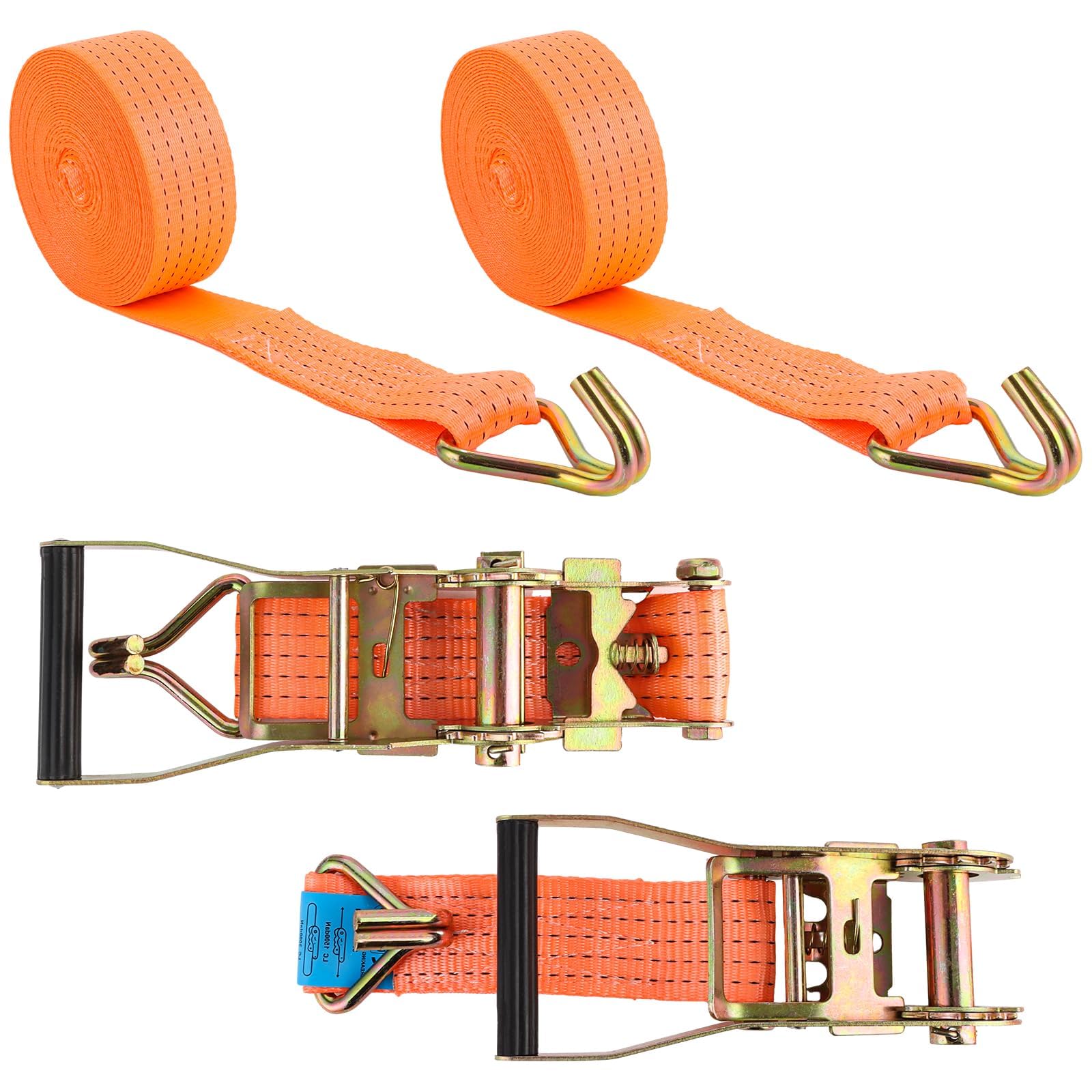 ASelected 2 Pezzi Cinghie a Cricchetto, Cinghia a Cricchetto 10 m X 50 mm da 3000 kg in Poliestere Arancione, Cinghie di Tensionamento per Rimorchio, Auto e Moto