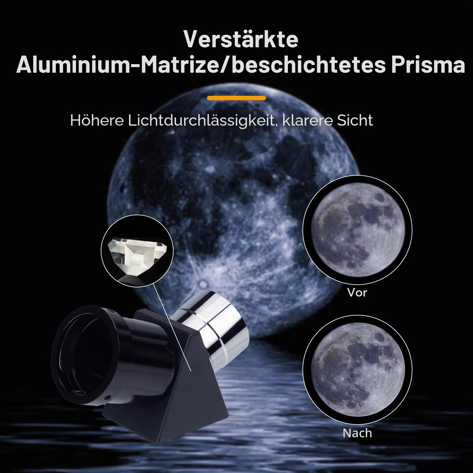 Svbony SV221 Teleskop Zenitspiegel, 1,25 Zoll 45° Aufrichtendes Diagonal Prisma, Aluminium Stern Zenitspiegel Okularadapter für bodengestützte astronomische Beobachtungen
