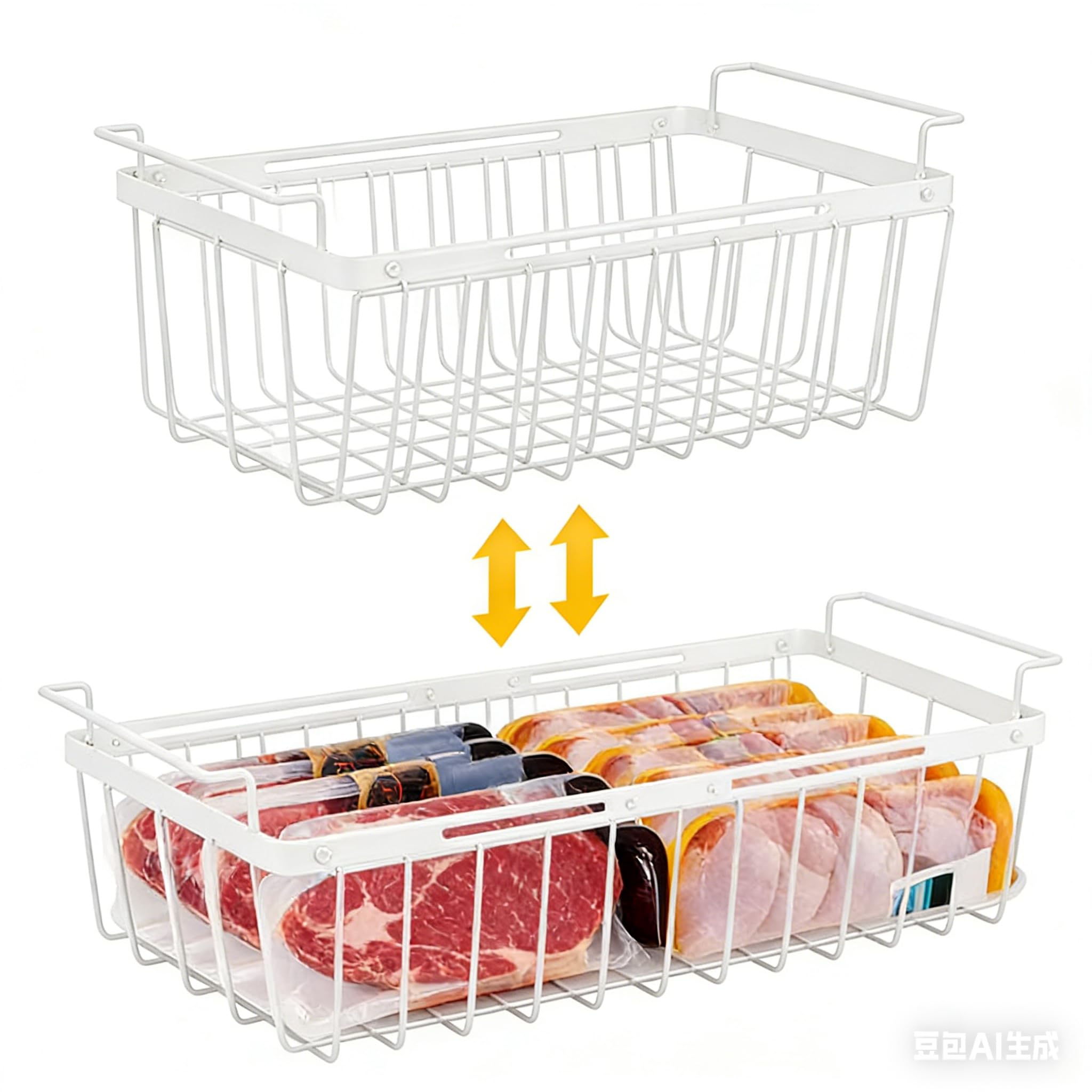 mumisuto 2 sztuki, kosz do zamrażarki, metalowy wysuwany kosz na zamrażarkę z uchwytami do lodówki, szafki kuchennej, organizer na zamrażarkę (biały)